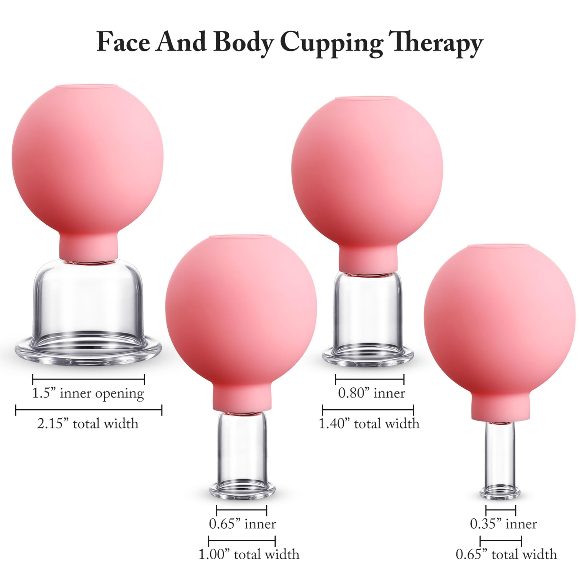4-Piece Glass Cupping Therapy Set with Silicone Base - Vacuum Massage Cups for Body, Face, Leg, Arm, Back & Shoulder Pain Relief - Muscle Relaxation & Joint Pain Treatment - Ideal for Home Spa, Physical Therapy & Self-Care (Pink)