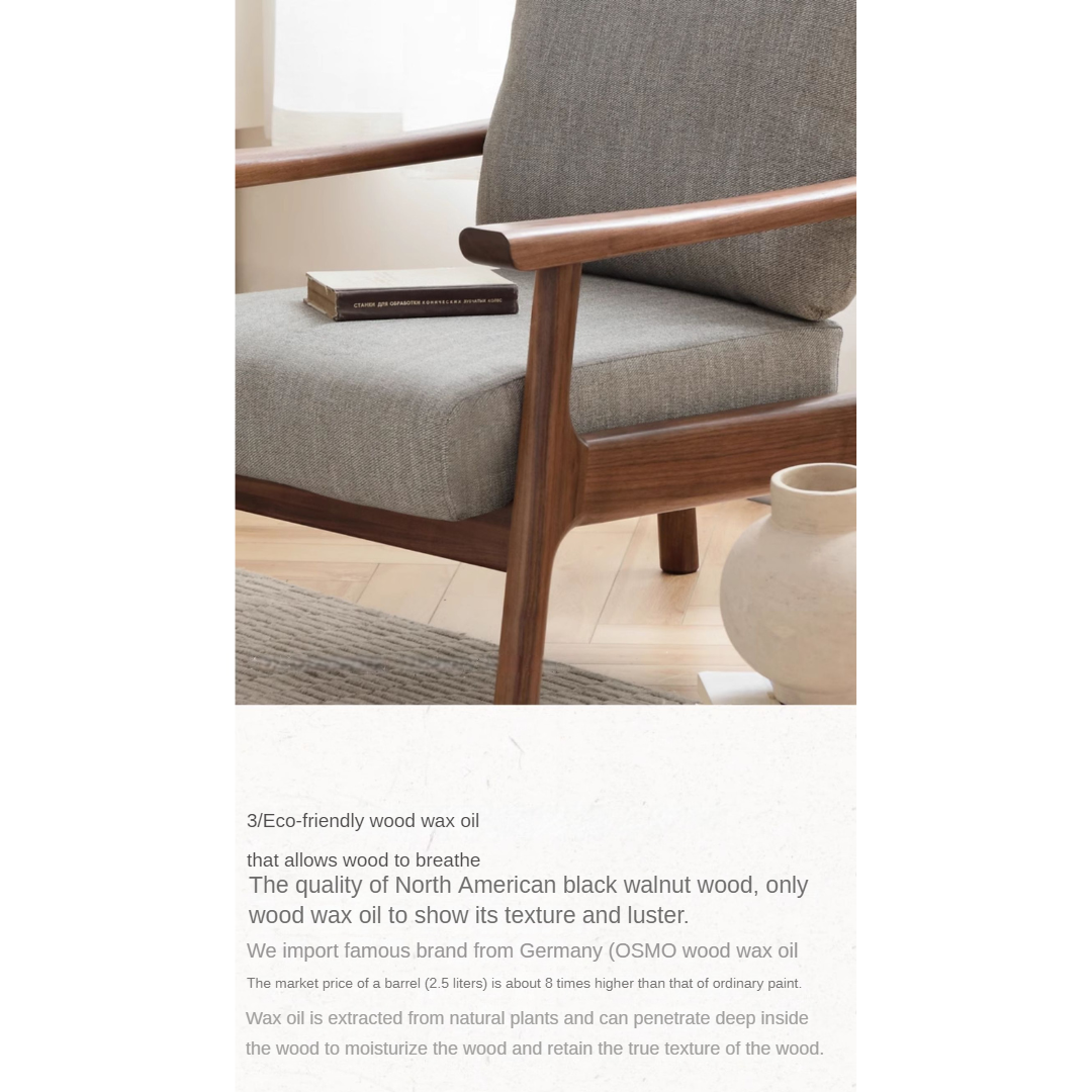 Handcrafted Black Walnut Solid Wood Single Sofa Chair - Modern Accent Chair for Living Room, Bedroom & Office - Perfect for Reading Nook, Lounge Area or Home Decor