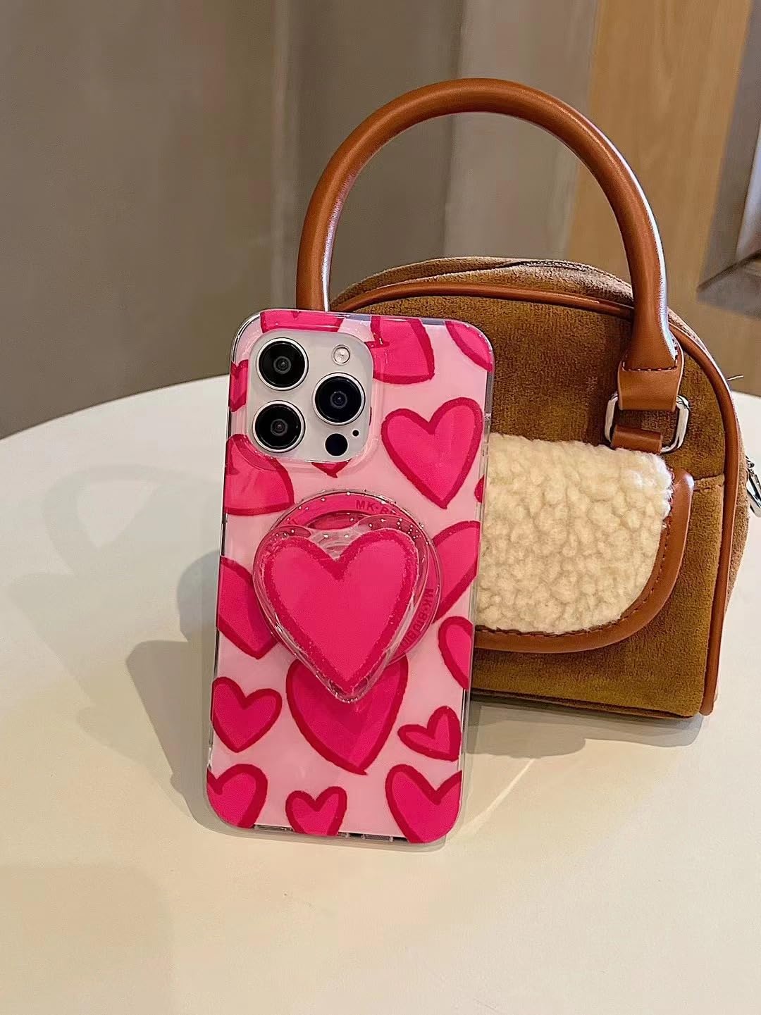 Cute iPhone 15 Pro Max Case with Heart Shape Phone Grip & Kickstand | MagSafe Compatible TPU Shockproof Cover for iPhone 15 Pro Max 6.7