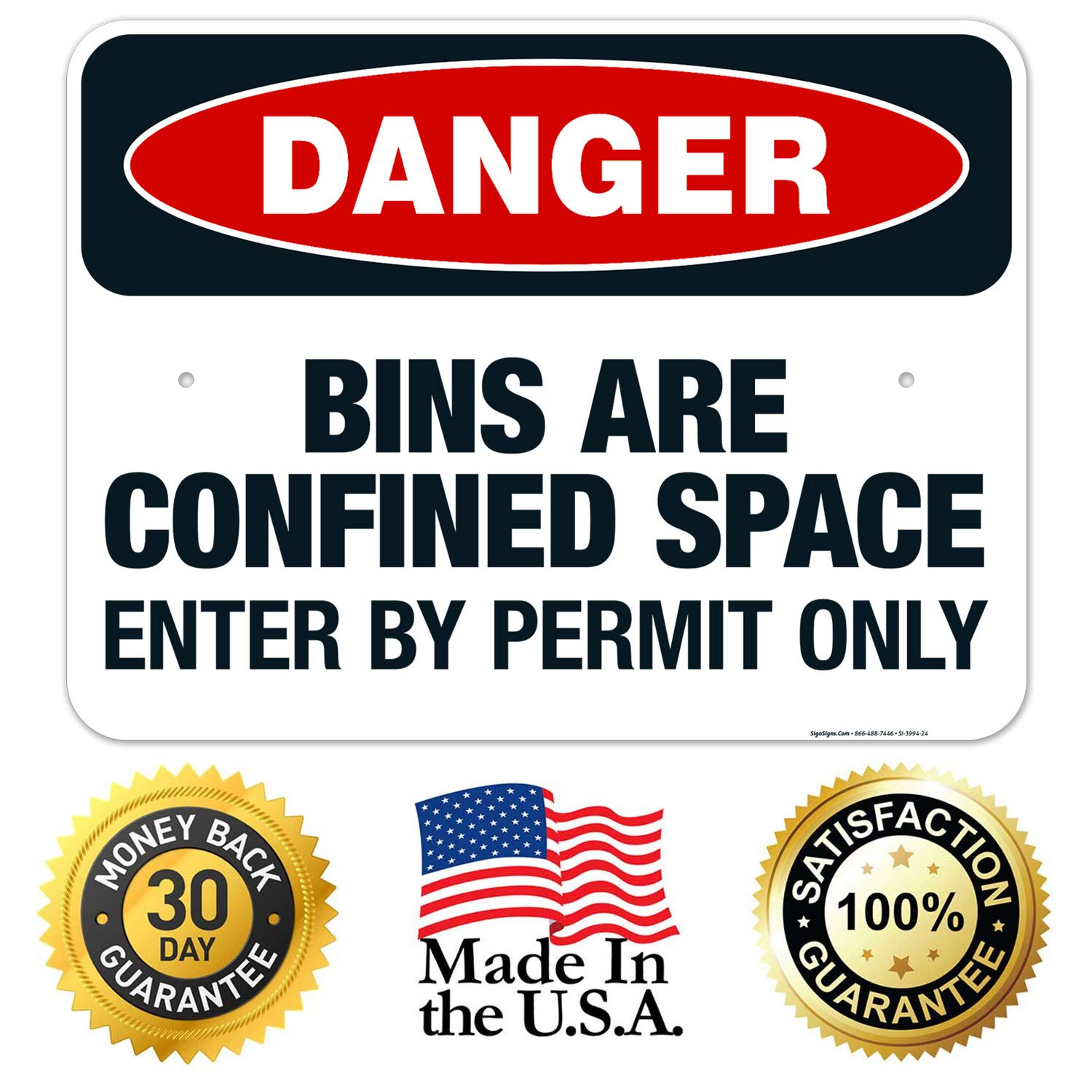OSHA Approved Danger Sign - Confined Space Enter by Permit Only, 18x24 Inches | Rust-Free .063 Aluminum, Fade Resistant for Indoor/Outdoor Use | Made in USA | Ideal for Construction Sites, Warehouses & Industrial Safety Areas