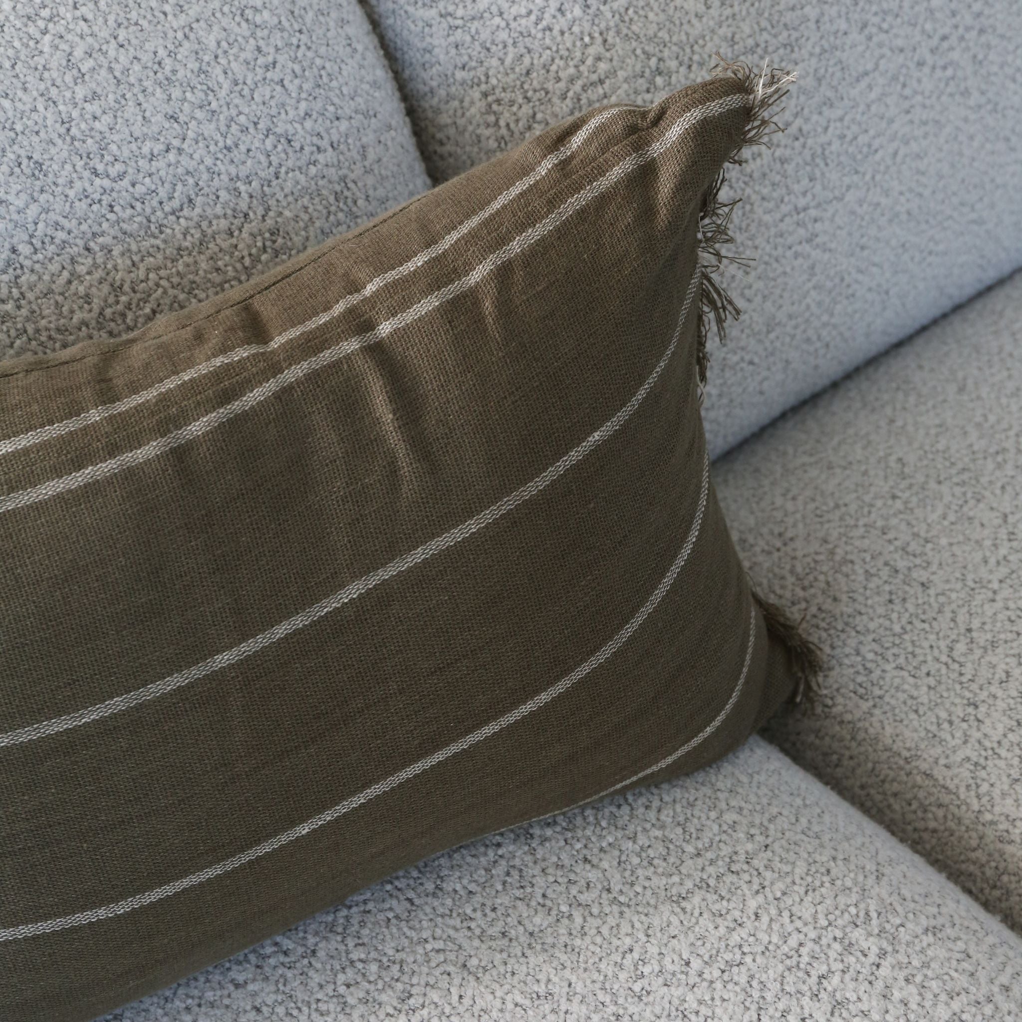 FERM LIVING Calm Cushion - Soft Rectangular Throw Pillow Cover in Olive Green & Off White | Boho Home Decor for Living Room, Bedroom & Sofa