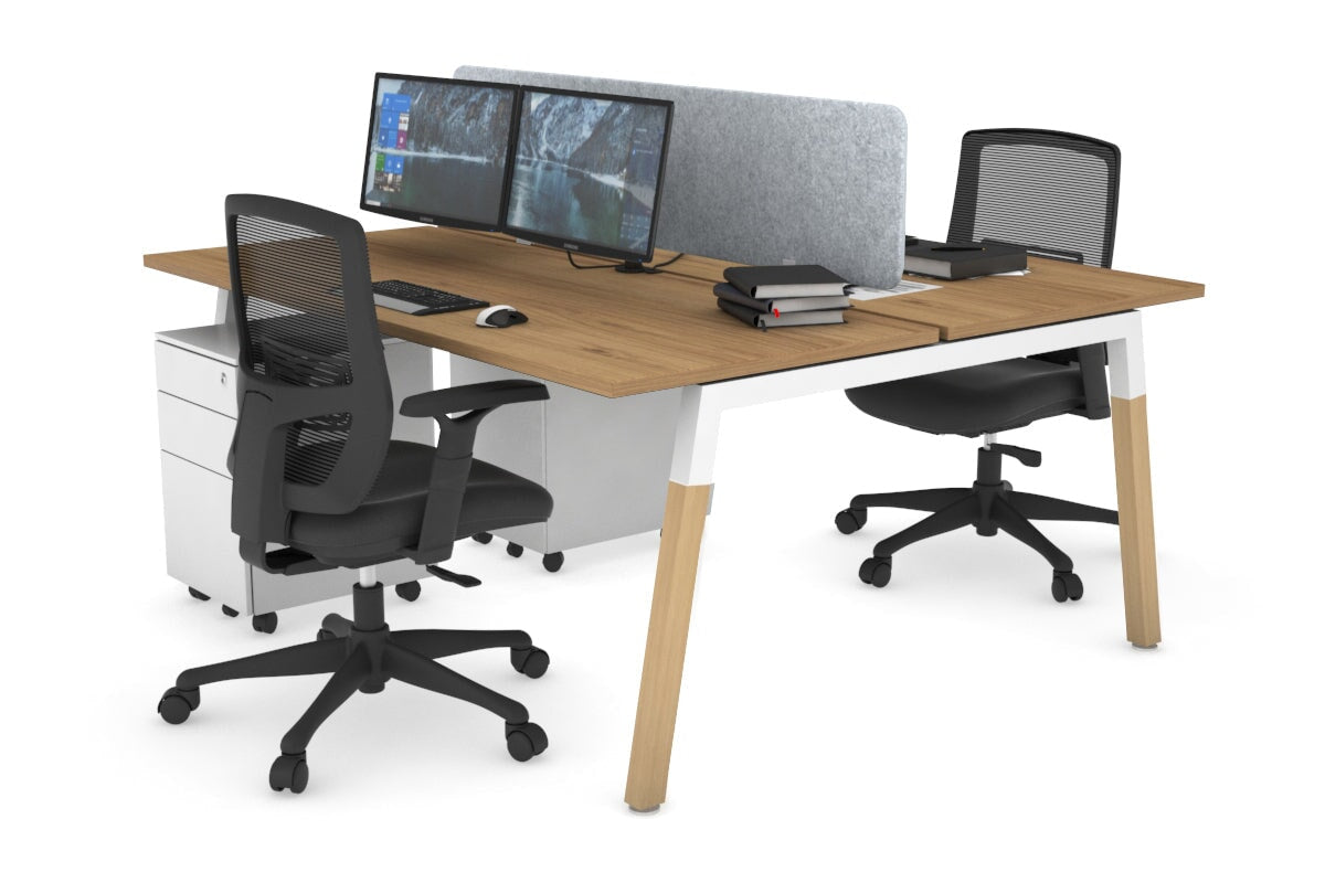 Quadro A Legs 2-Person Office Workstation with Wood Legs & Cross Beam [1400L x 700W] - Perfect for Shared Workspaces, Home Offices, and Collaborative Environments