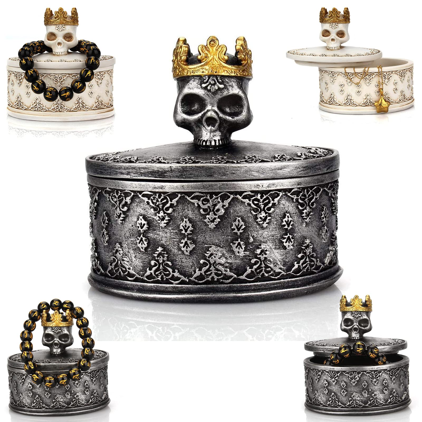 Gothic Skull Jewelry Box & Organizer - Black Skeleton Head Jewelry Holder for Necklaces, Rings & Earrings | Halloween Decor, Gothic Home Decor, Unique Gift Idea for Jewelry Lovers