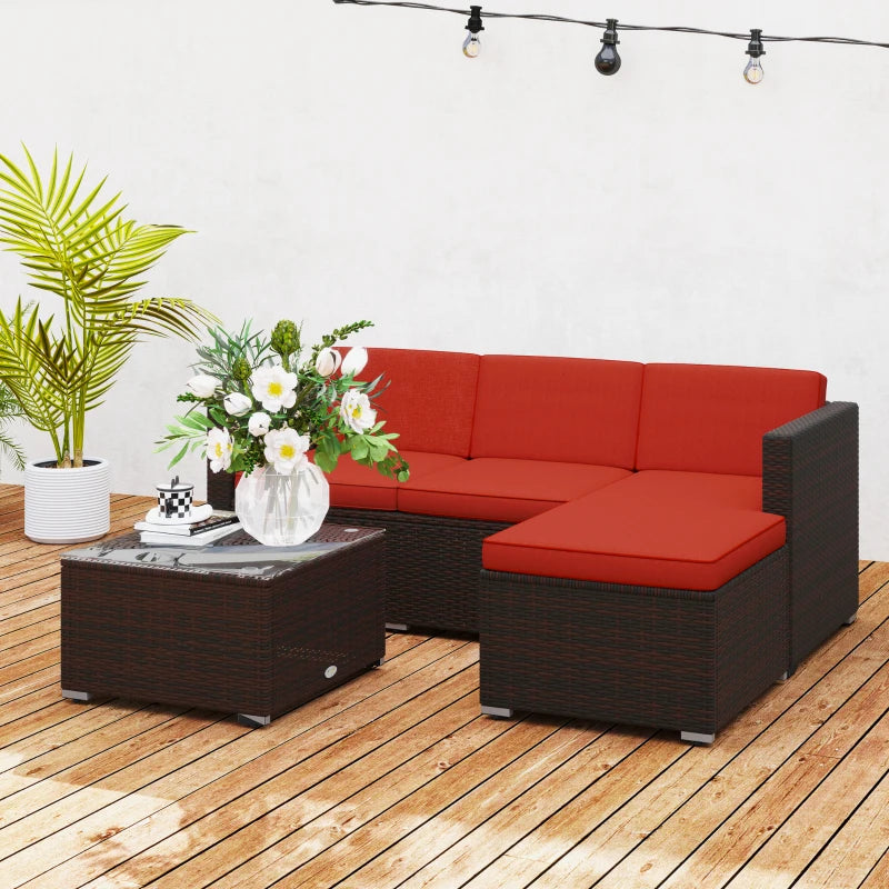 Outsunny Red Patio Furniture Set with Soft Cushions - 4-Piece Corner Sofa for Outdoor Garden, Backyard, Poolside & Deck Relaxation