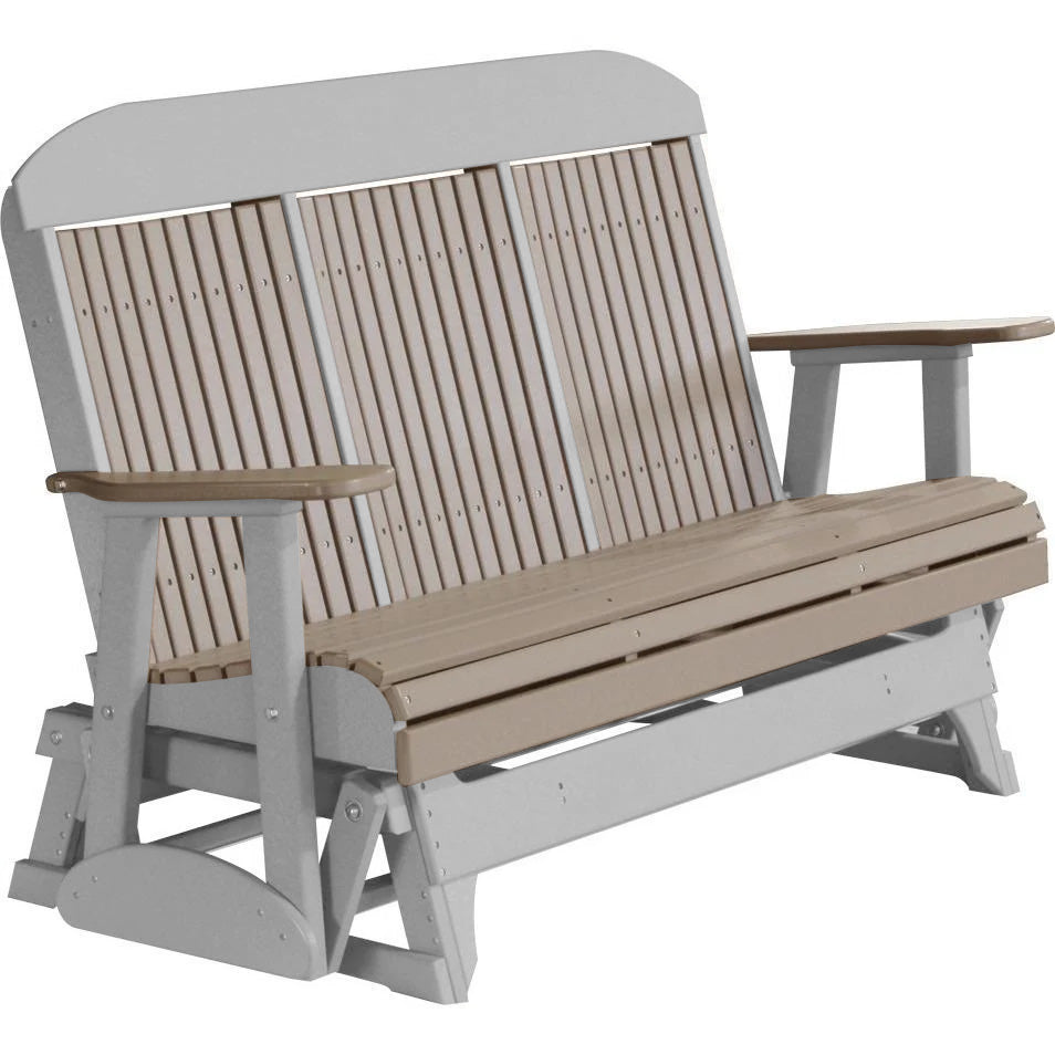 LuxCraft Weatherwood 5 ft. Recycled Plastic Highback Outdoor Glider Bench with Cup Holder - Perfect for Patio, Garden, Deck, and Backyard Relaxation