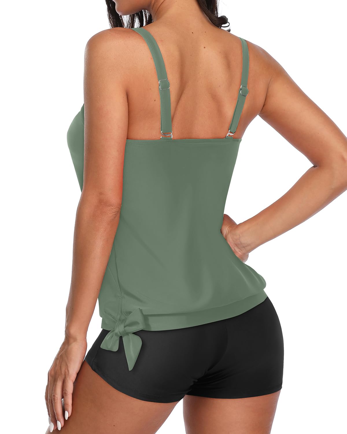 Yonique Women's 2 Piece Swimsuit - Blouson Tankini Top with Tummy Control Shorts | High Waisted Bathing Suit for Beach, Pool & Vacation | Plus Size Swimwear for Summer