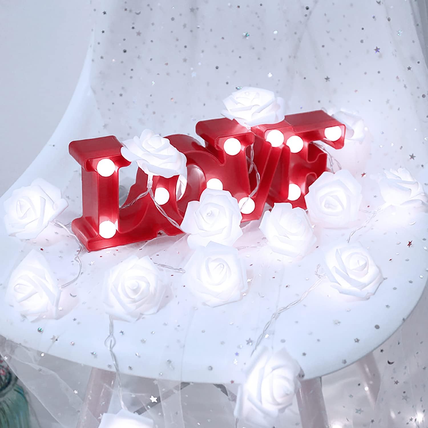 JMEXSUSS 16.4ft 30 LED White Rose Flower String Lights - Battery Operated Fairy Lights for Bedroom, Table, Fireplace, Wedding & Holiday Decorations - Perfect for Romantic Ambiance, Party & Indoor Decor