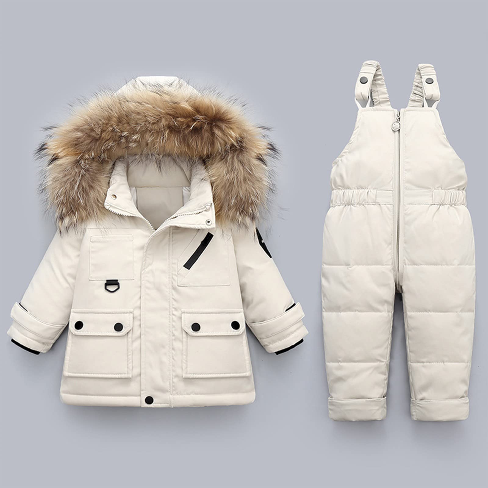 EnJoCho Toddler Winter Down Jumpsuit Set - Warm Hooded Down Coat for Baby Girls & Boys (White, 3-4 Years) - Perfect for Outdoor Play, Snow Days & Cold Weather Adventures