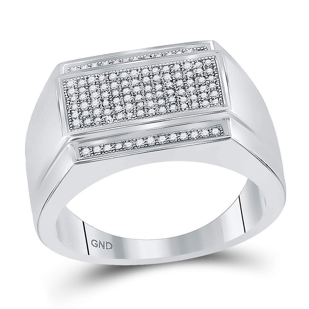 Sterling Silver Men's Round Diamond Rectangle Cluster Fashion Ring - 1/3 CTTW - Elegant Wedding Band, Anniversary Gift & Everyday Jewelry for Men