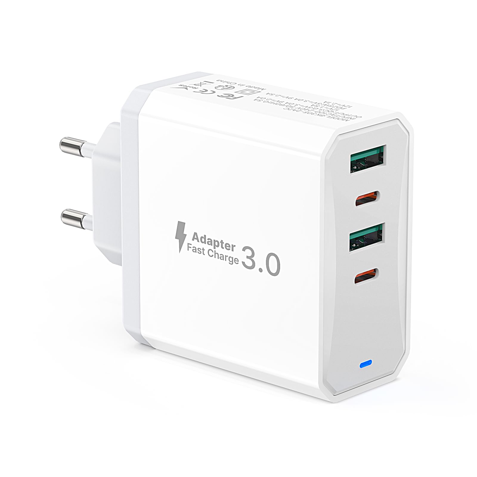 4-Port USB C Fast Charger 50W with PD 25W & QC 18W - Compatible with iPhone 15 Pro Max/14 Plus/13/12/11/SE/XR/XS/8, Samsung & More - Perfect for Travel, Office & Home Charging Needs