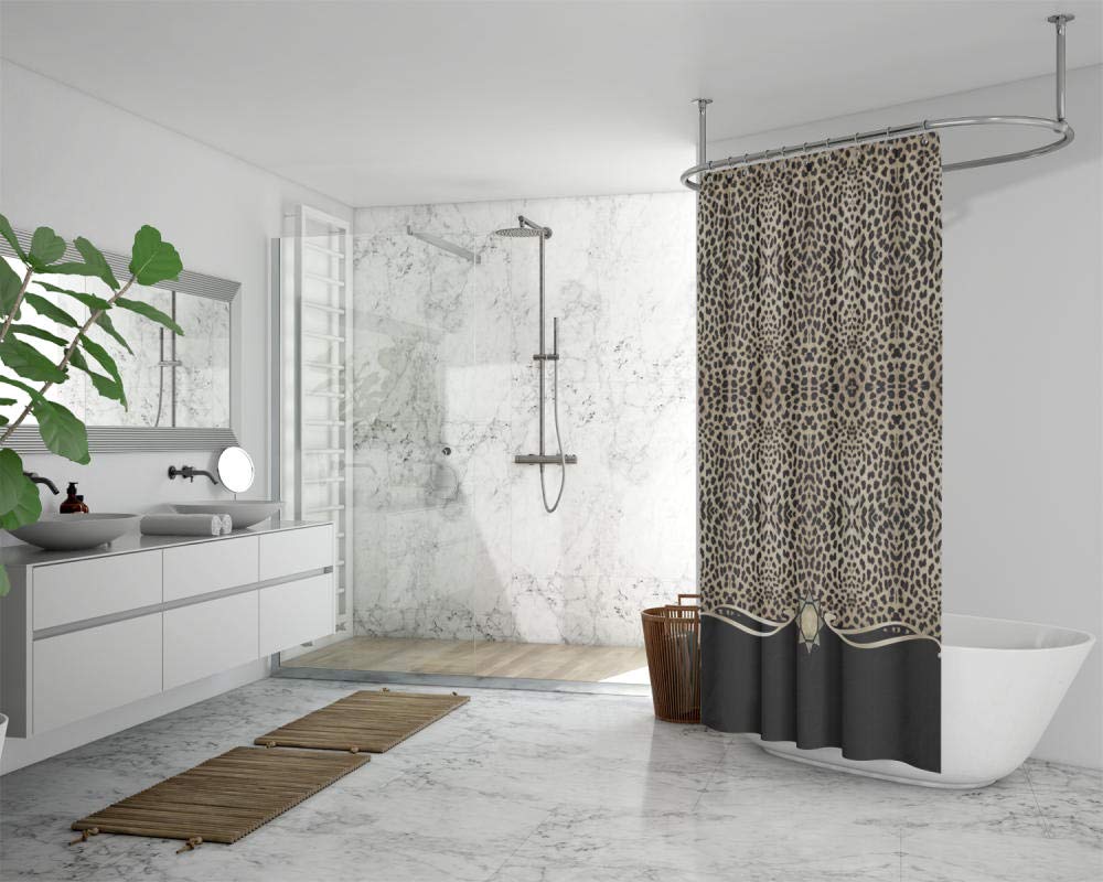 4PCS Leopard Print Shower Curtain Set - Cheetah Bathroom Decor with Non-Slip Rug, Toilet Cover & 12 Hooks | Waterproof Bath Mat for Modern Home, Spa & Guest Bathroom Decor