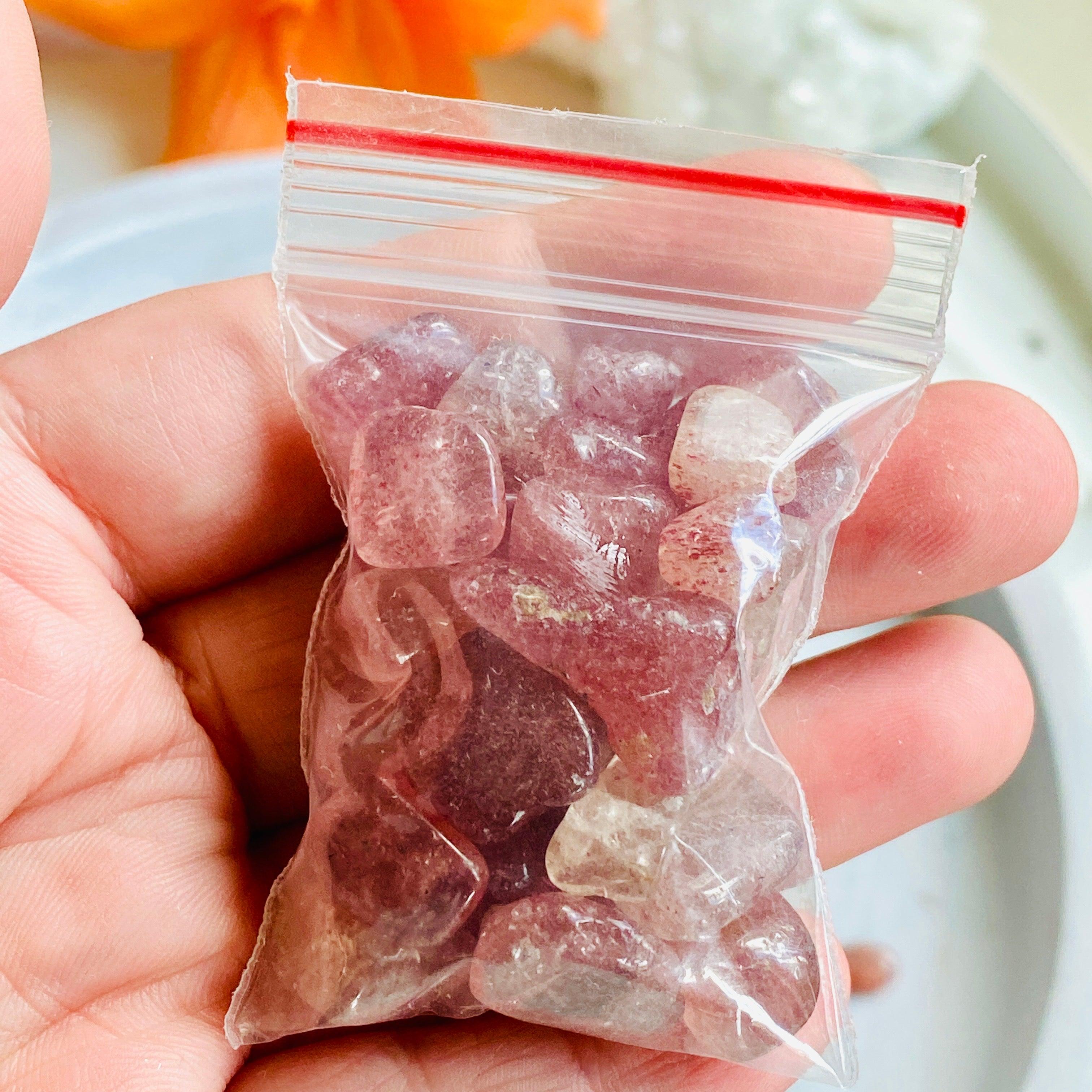 50g Mini Tumbled Strawberry Quartz Chips - Healing Crystals for Meditation, Jewelry Making & Home Decor