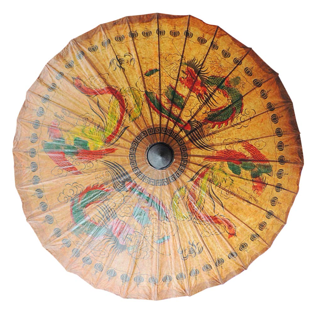 Handmade Vintage Chinese Oil Paper Umbrella - Dragon & Phoenix Design, Rainproof & Decorative for Dancing, Weddings, Photo Shoots & Home Décor