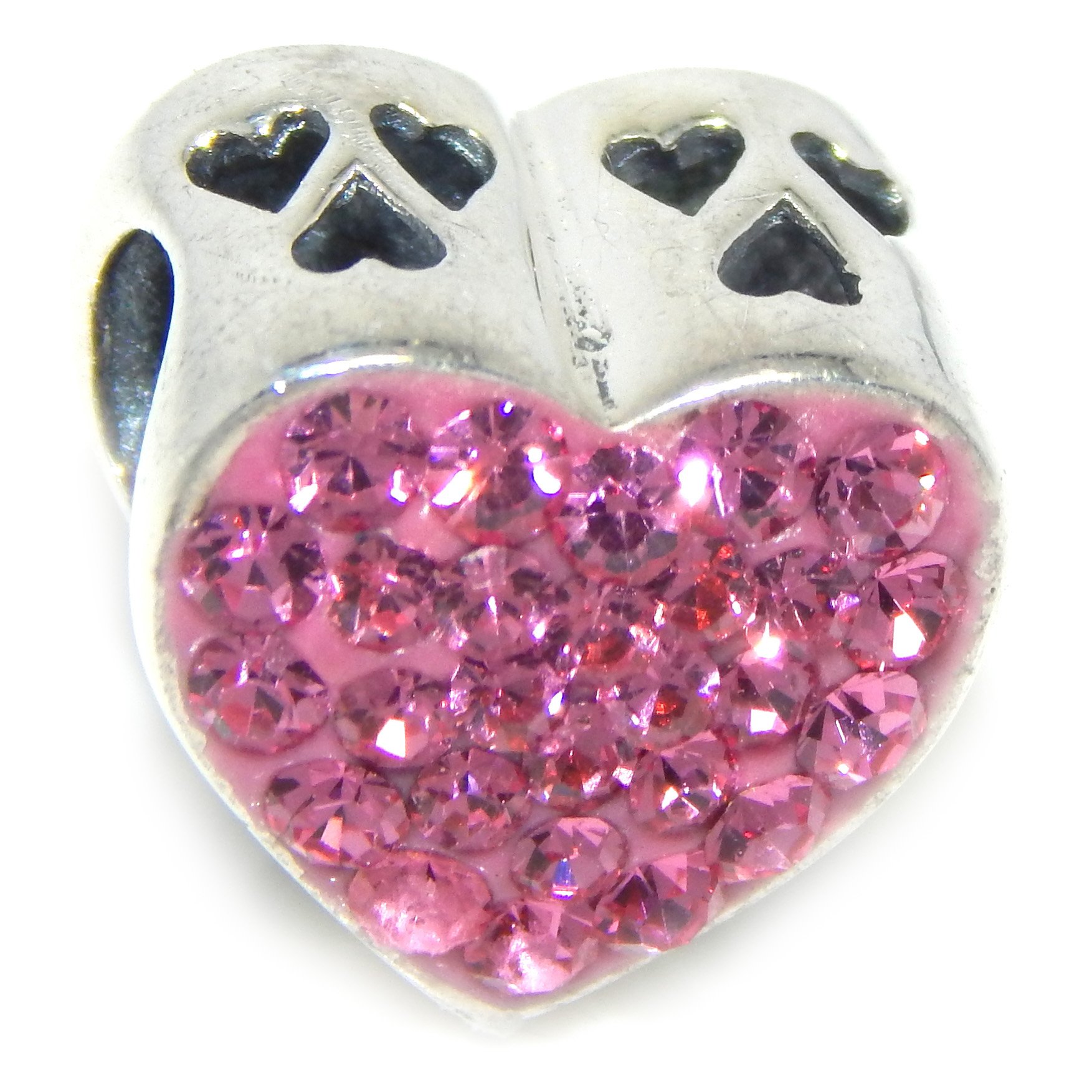 925 Silver Heart Charm with Pink Crystals - Romantic Jewelry Gift for Her