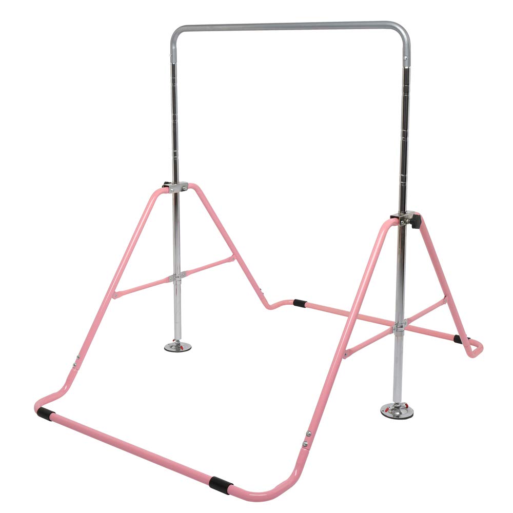 Foldable Kids Gymnastics Bar - Adjustable Horizontal Pull Up Bar for Home Training, Strength Exercise & Indoor Play (Pink) | Perfect for Children's Fitness, Backyard Play & Gymnastics Practice