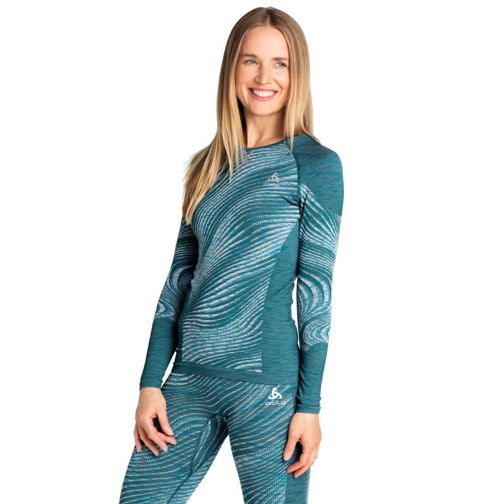 Odlo Blackcomb Eco Women's Base Layer - Blue Wing Teal | Thermal Underwear for Hiking, Skiing & Winter Sports | Moisture-Wicking & Sustainable Activewear