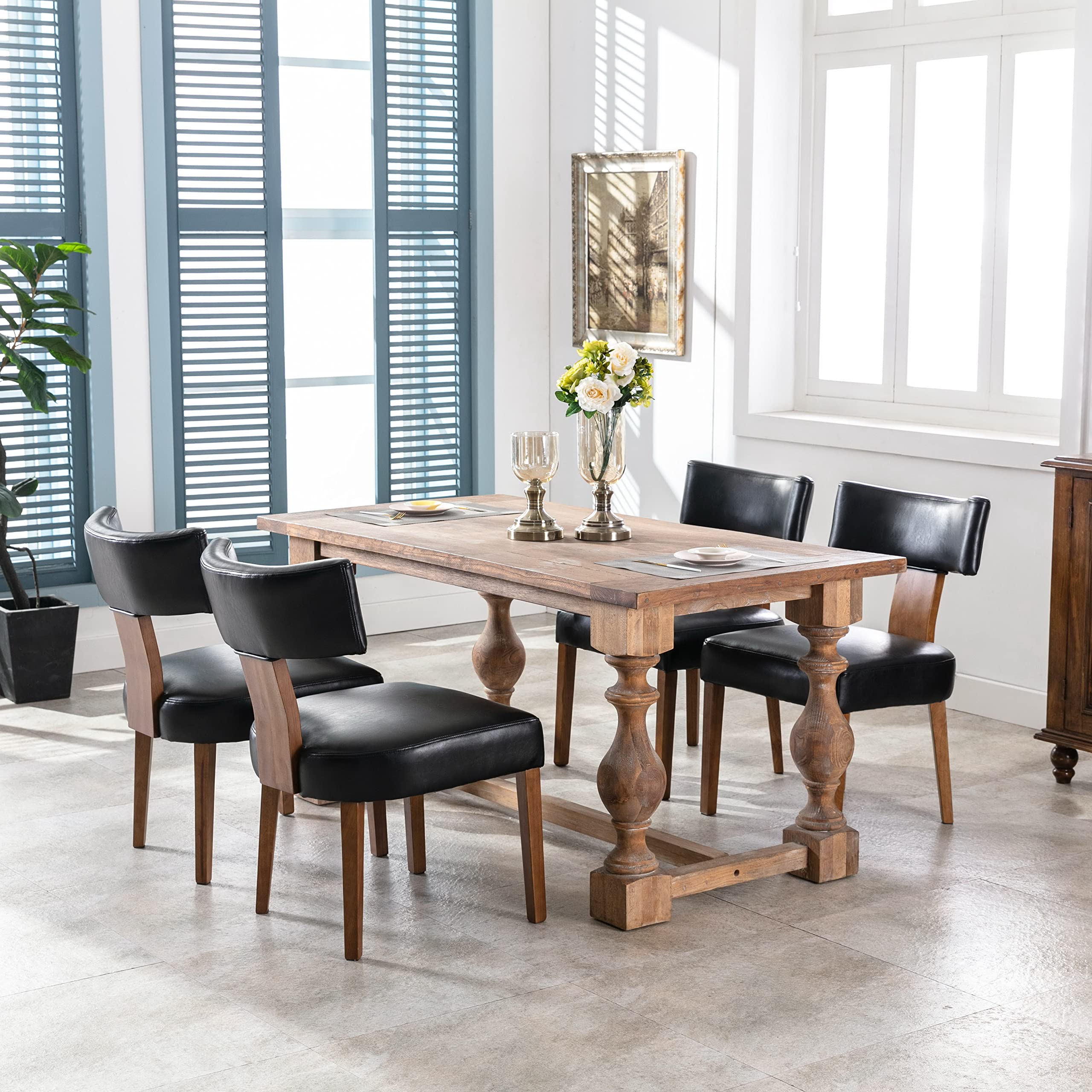 4 PU Leather Upholstered Side Chairs - Modern Armless Parson Dining Chairs with Solid Wood Frame, Black - Perfect for Kitchen, Dining Room, and Small Space Decor
