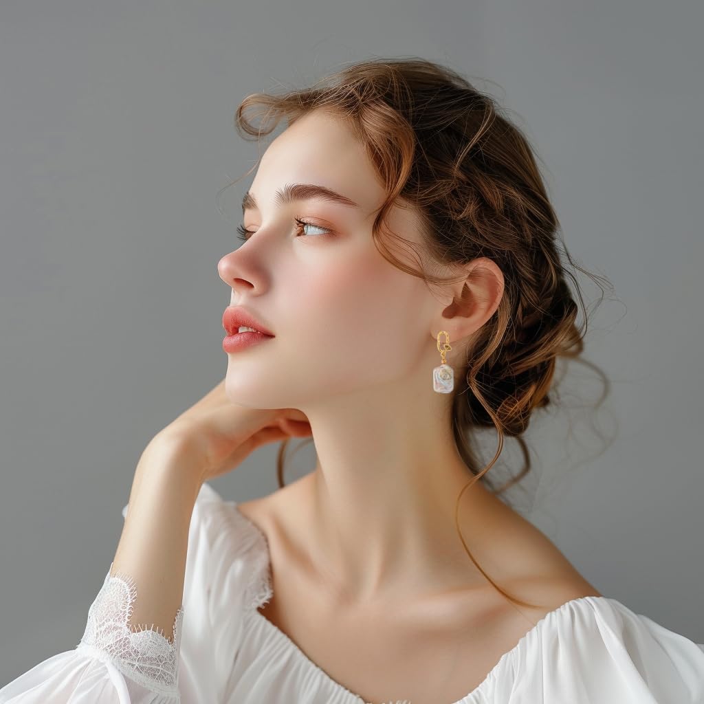 Elegant Baroque Pearl Earrings for Women - Cultured Freshwater Pearl Stud Hoop Square Statement Earrings - 14K Gold Plated Drop Dangle Jewelry - Perfect for Bridal Wedding, Birthday Gifts & Special Occasions