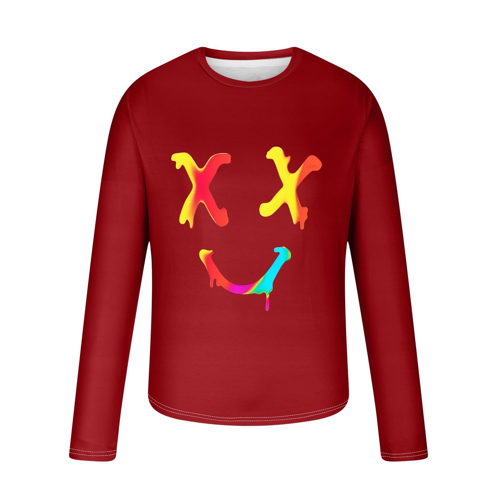 Funny Smiley Face Graphic T-Shirts for Men - Long Sleeve Novelty Tees - Streetwear Casual Tops for Everyday Wear & Outfits