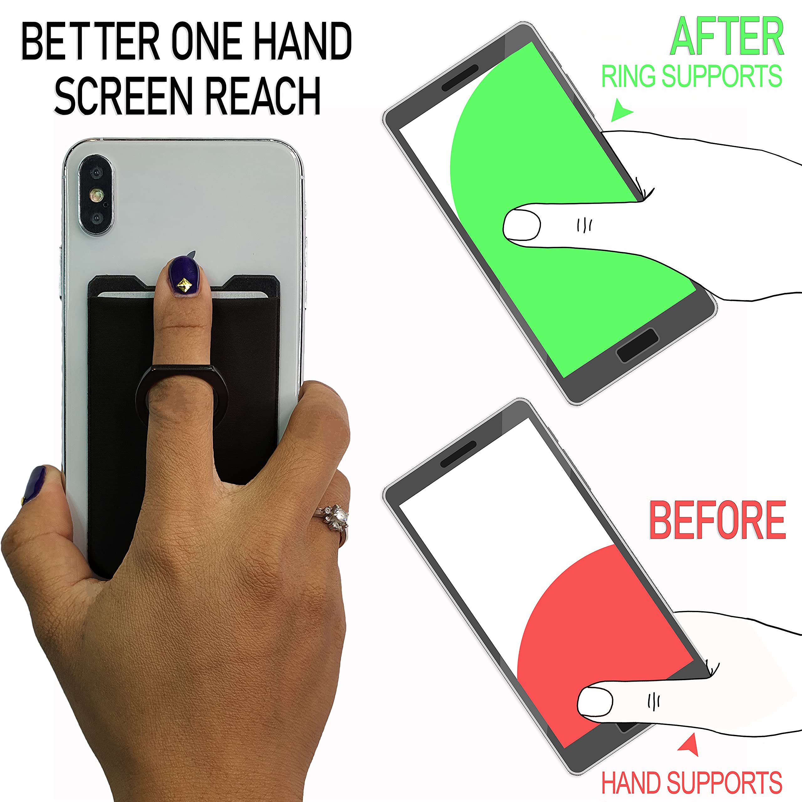 Universal Phone Card Holder with Gecko Ring - 2 Pack (White & Black Logos) - Finger Grip, Phone Ring Stand & Credit Card Sleeve for Secure Grip, Hands-Free Viewing & On-the-Go Convenience - Perfect for Travel, Work & Daily Use