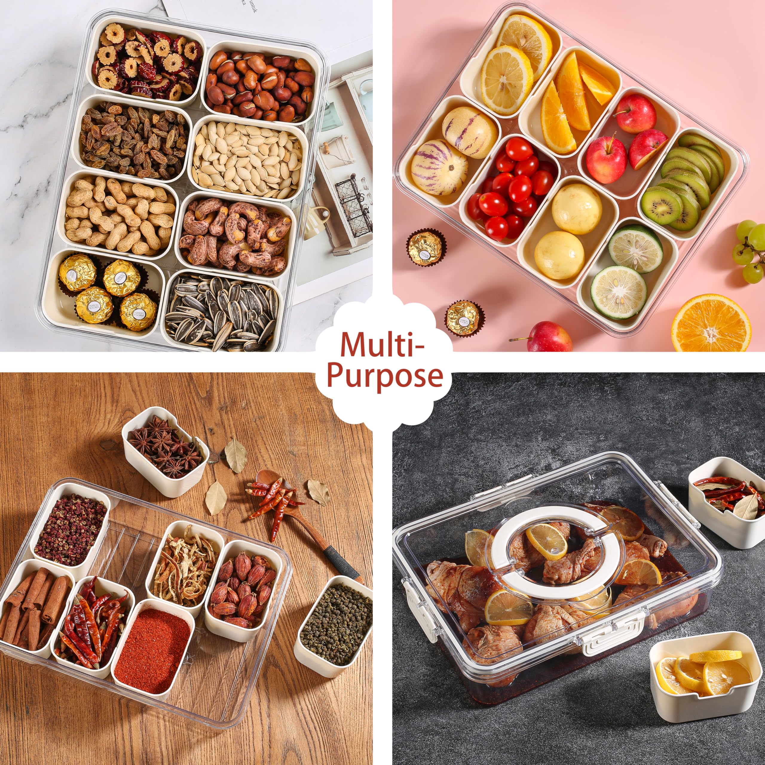 Bandesun Divided Snack Tray with Lid - Portable Charcuterie Box for Candy, Fruits, Nuts - Perfect for Parties & Picnics
