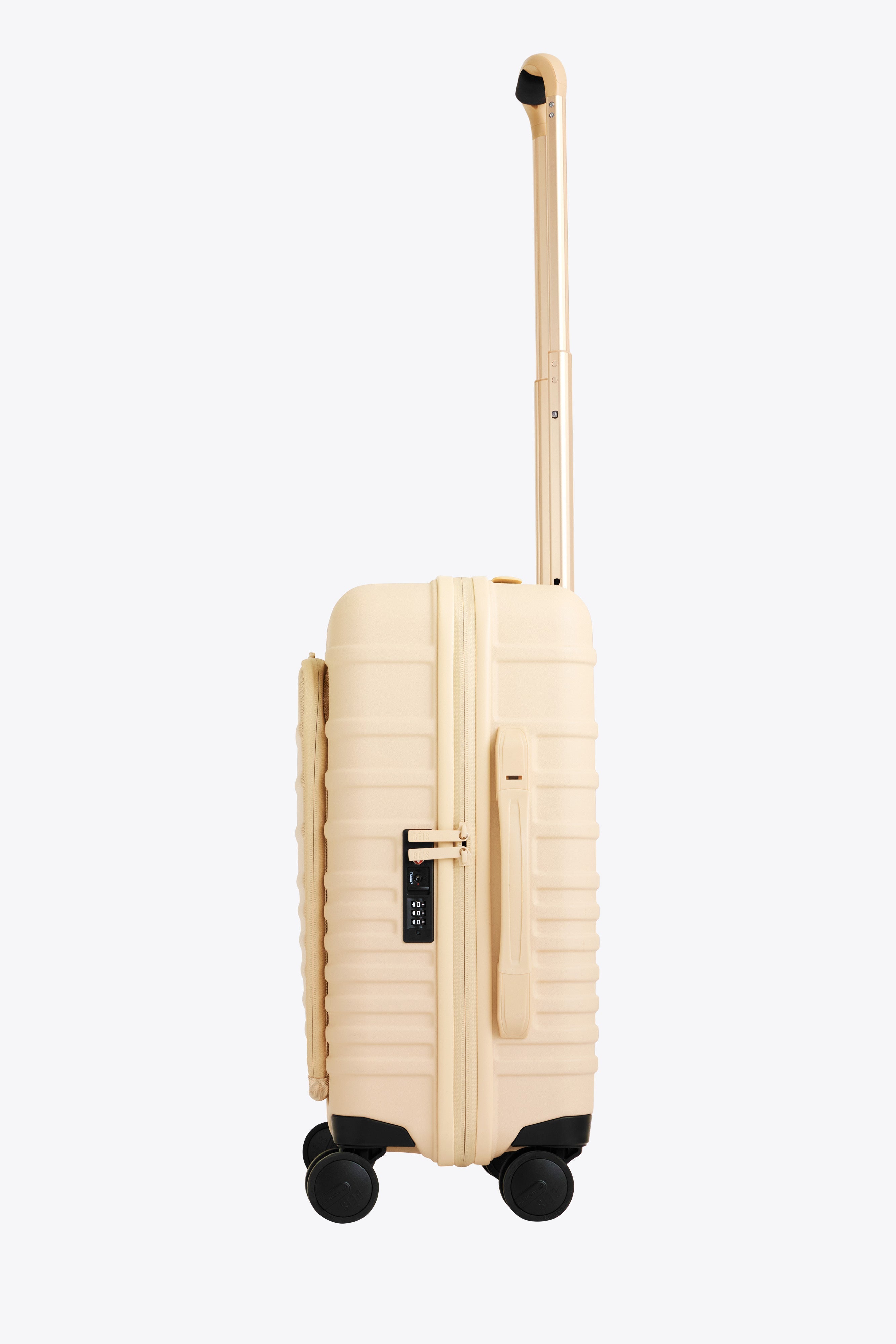 Beige Front Pocket Carry On Roller Luggage - Lightweight Expandable Suitcase for Air Travel with USB Charging Port | Perfect for Business Trips & Weekend Getaways