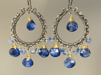 Blue Kyanite Gemstone Hoop Earrings - Gold Filled & Oxidized Sterling Silver Mixed Metal Jewelry for Women | Perfect for Everyday Wear, Parties & Special Occasions