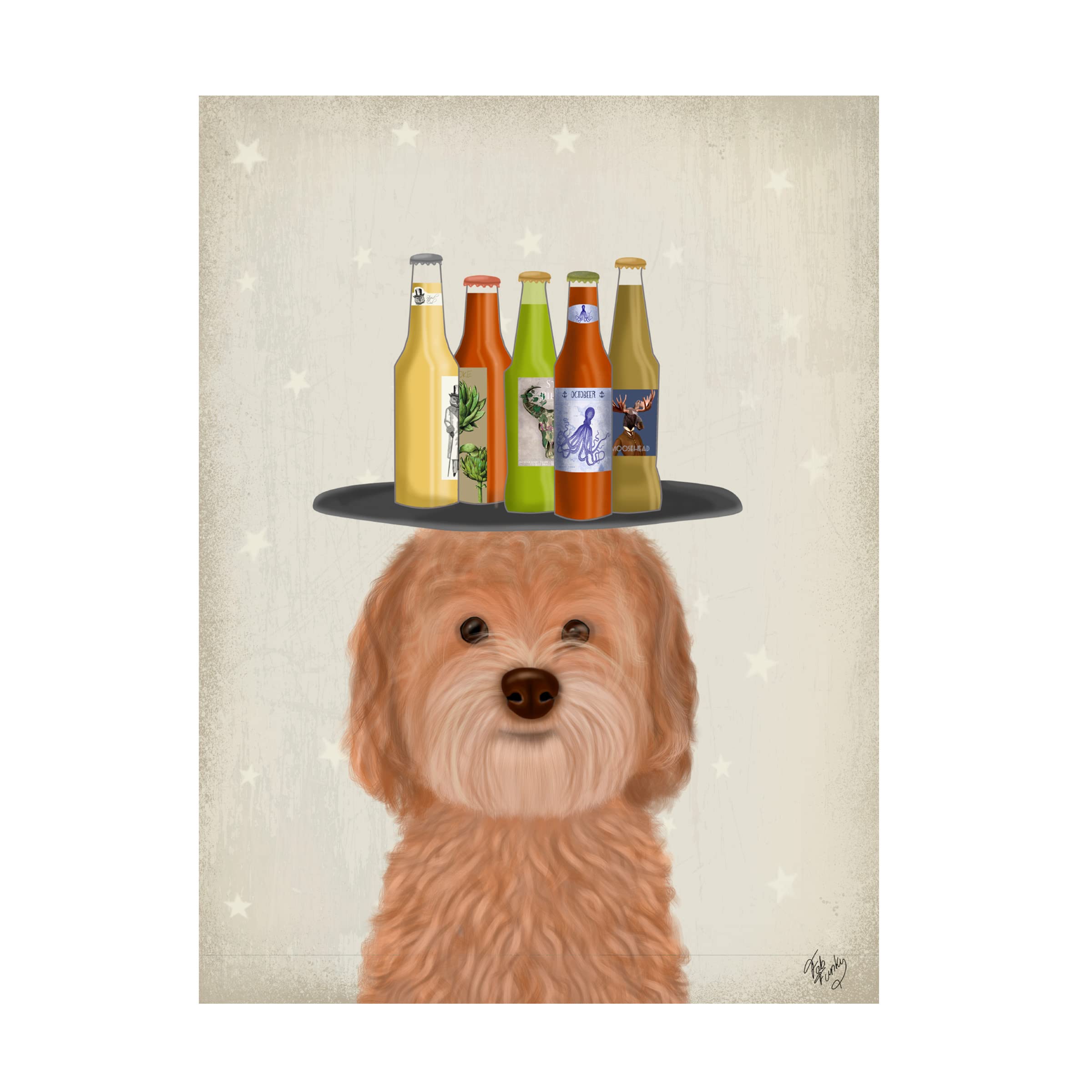 Labradoodle Gold Beer Lover Canvas Art Print by Fab Funky - Funny Dog & Beer Wall Decor for Home, Bar, Man Cave, Office Gift