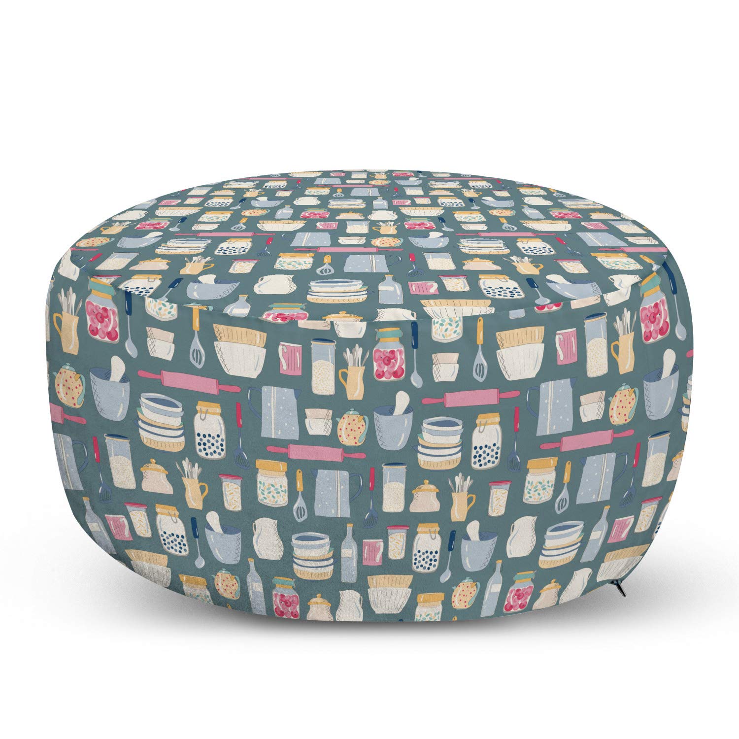 Ambesonne Kitchen Pouf Cover with Zipper - Modern Cooking Utensils Print on Soft Decorative Fabric, 30