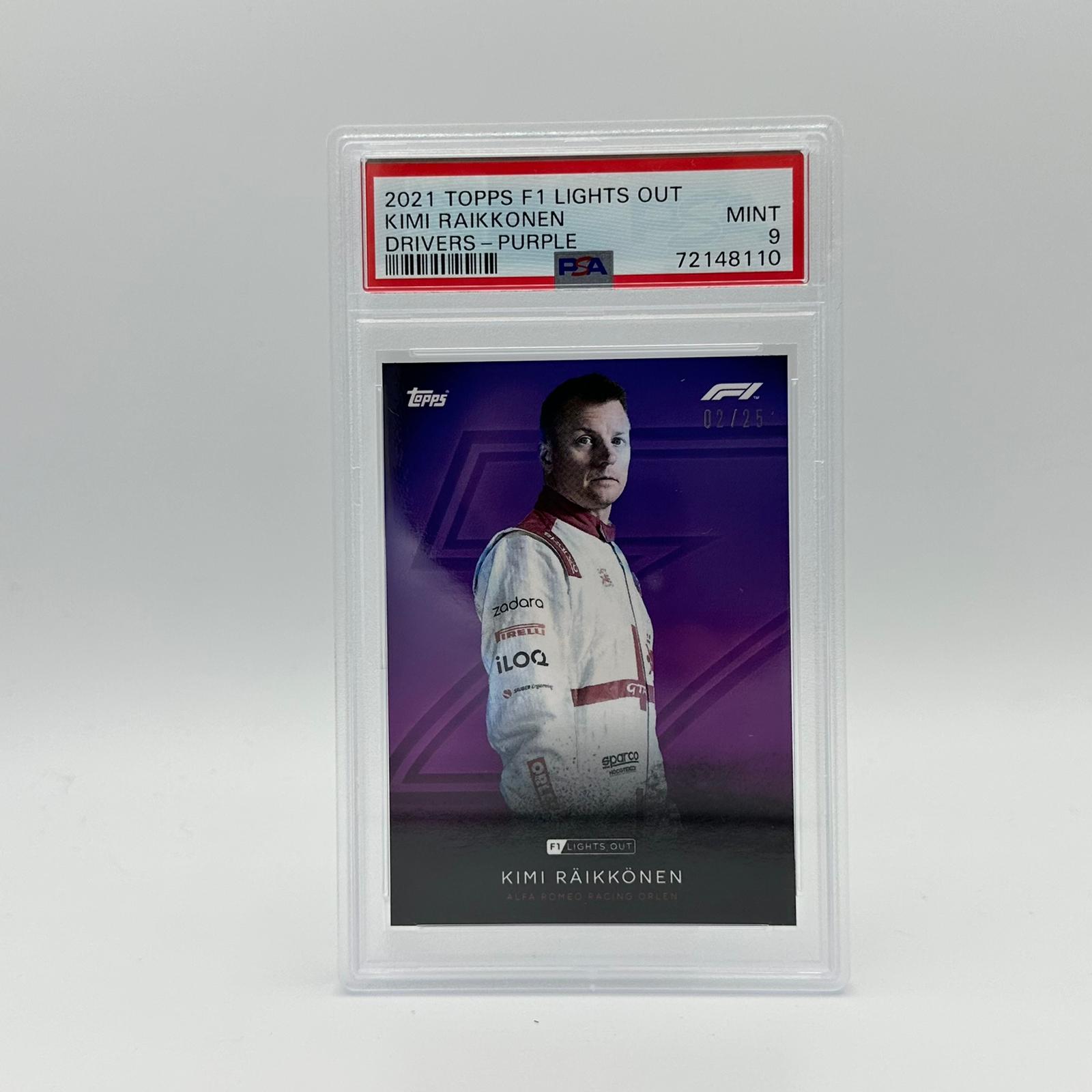 PSA 9 Graded 2002 Kimi Raikkonen Formula 1 Driver Card - Purple Parallel Parallel - Rare Collectible for F1 Fans & Sports Memorabilia Enthusiasts