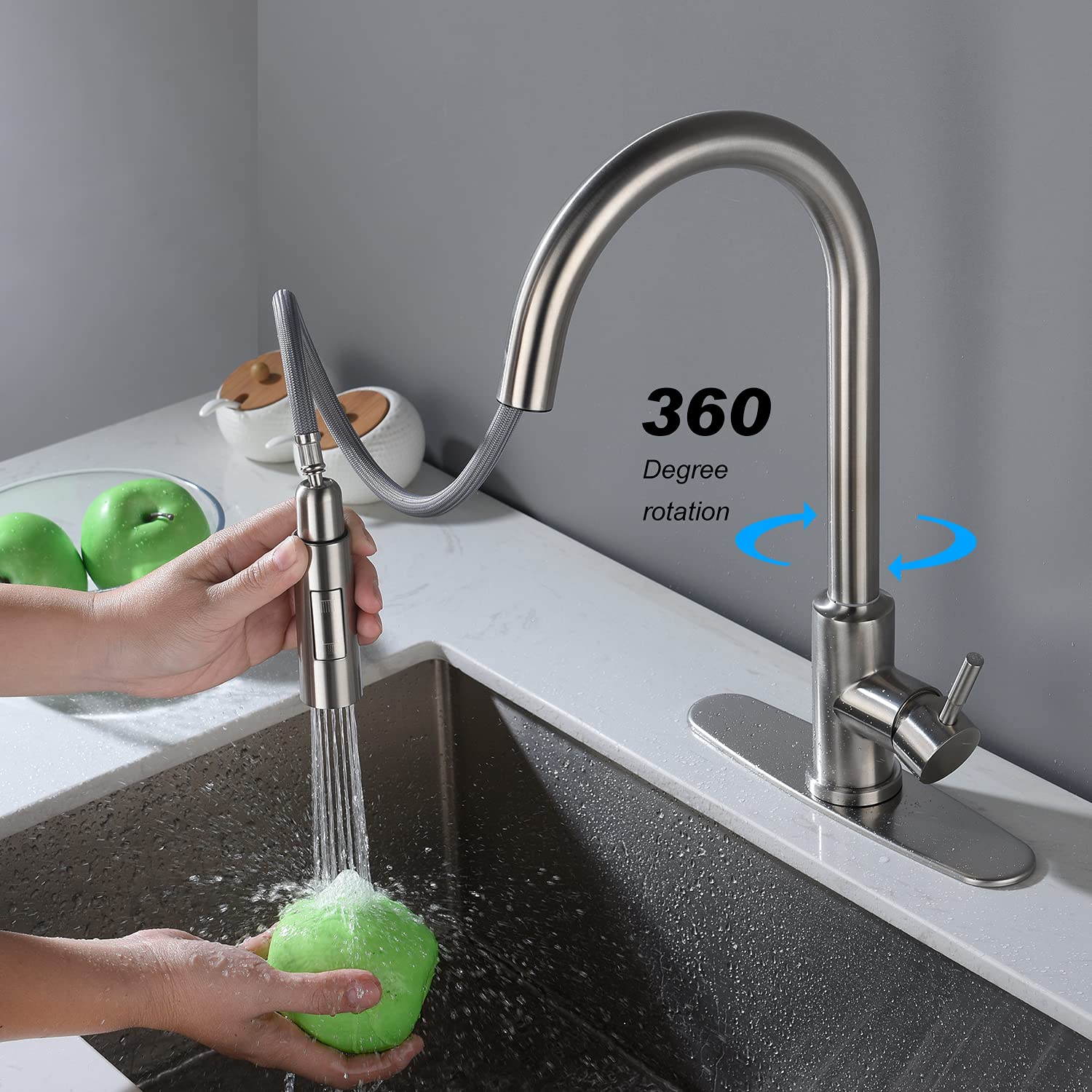 Brushed Nickel Pull Down Sprayer Kitchen Faucet - Touch Control for Easy Use | Perfect for Modern Kitchens, Dishwashing & Cooking