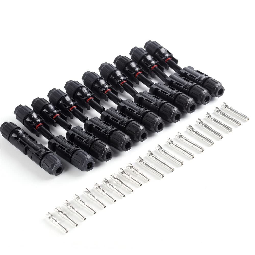 EXCLUZO 10 Pairs Solar Panel Connectors - MC4 Male & Female Waterproof Connectors with Spanner Tool for Solar Energy Systems - Perfect for RV, Off-Grid, and Home Solar Panel Installations