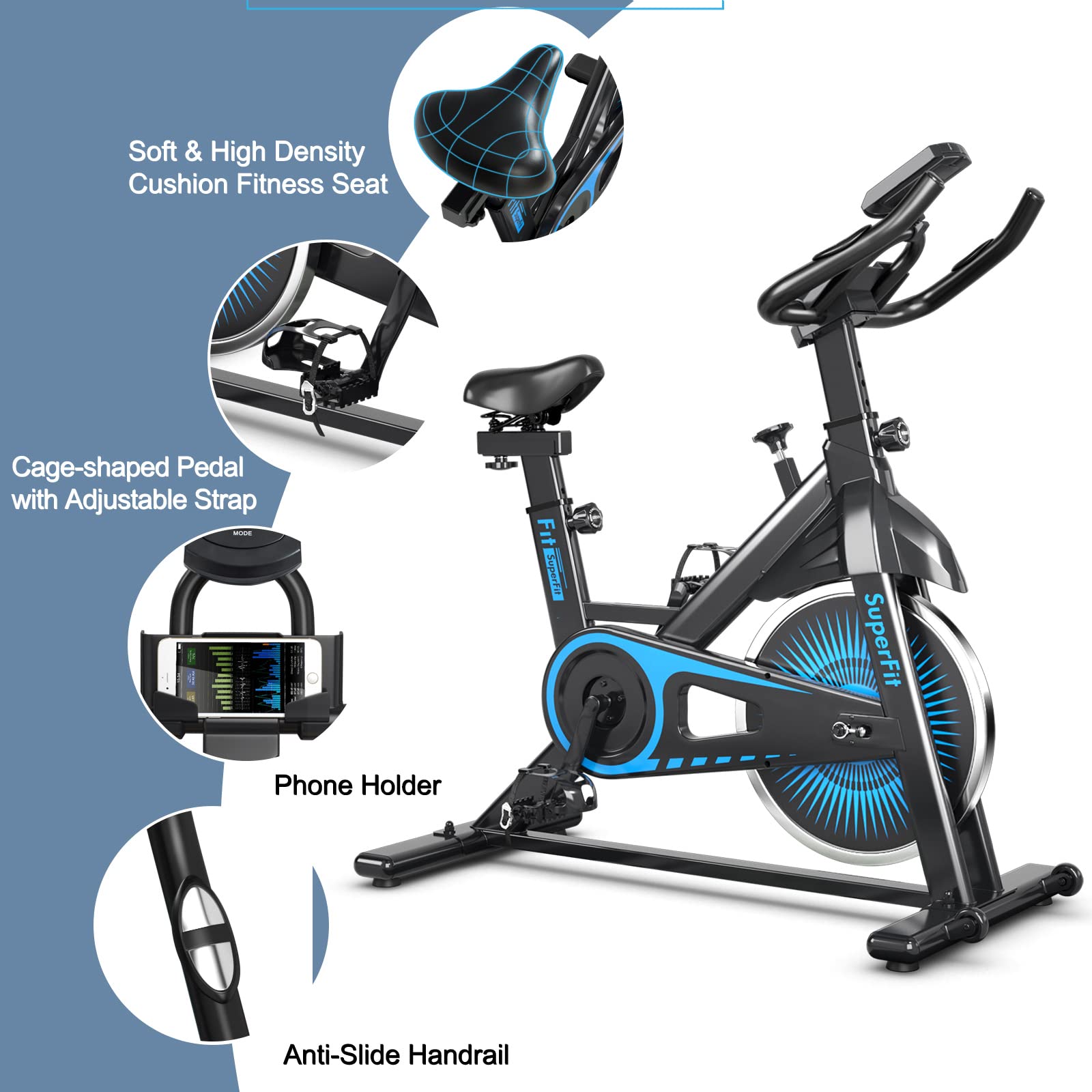 GYMAX Stationary Exercise Bike for Home Gym - Indoor Cycling Bike with LCD Monitor & Heart Rate Sensor, Adjustable Seat & Quiet Belt Drive - Perfect for Cardio Workout, Weight Loss & Home Fitness Training