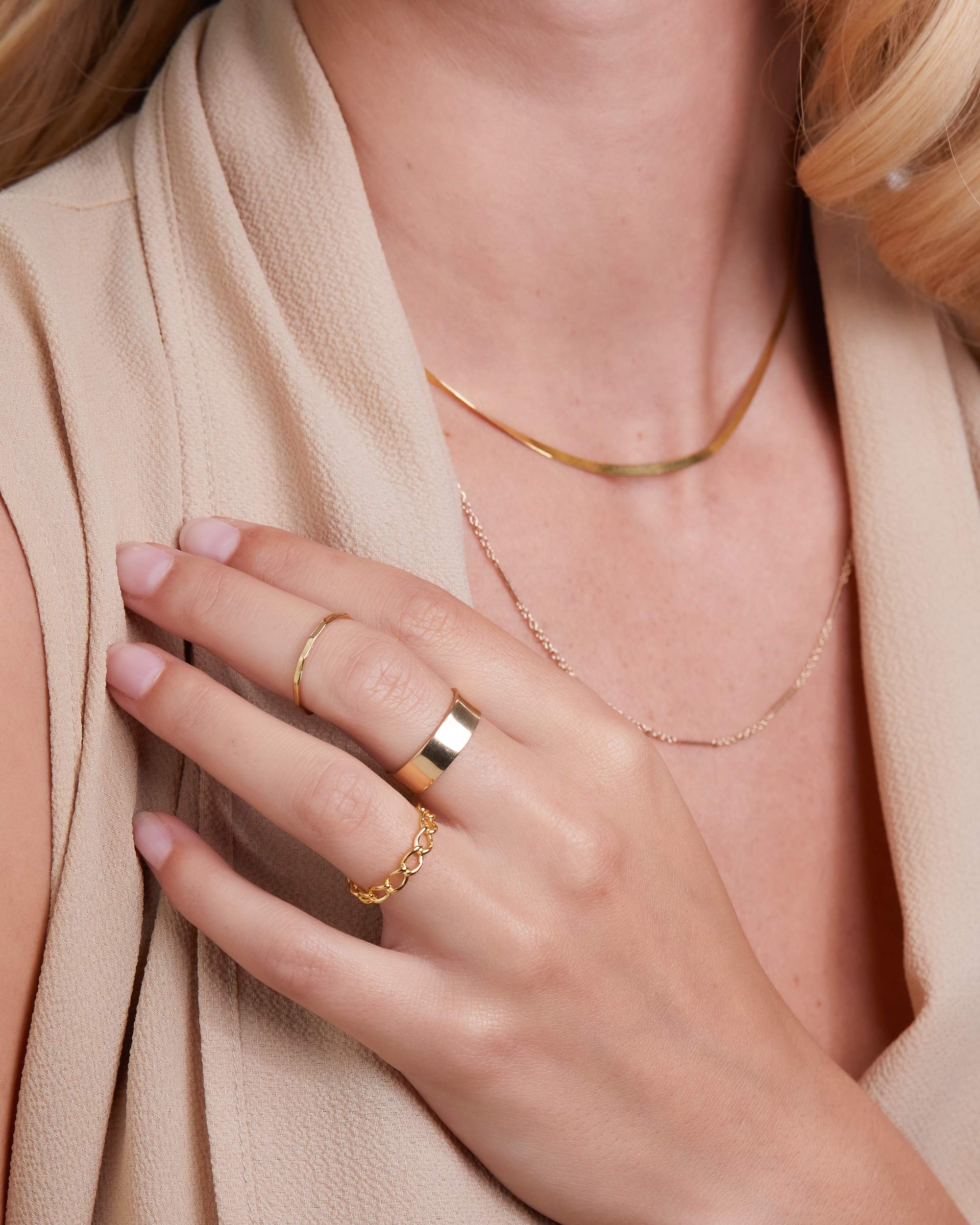 Elegant Milla Sterling Silver Rings for Women - Dainty Stackable Open Circle & Chain Gold Rings | Perfect for Layering, Everyday Wear & Special Occasions