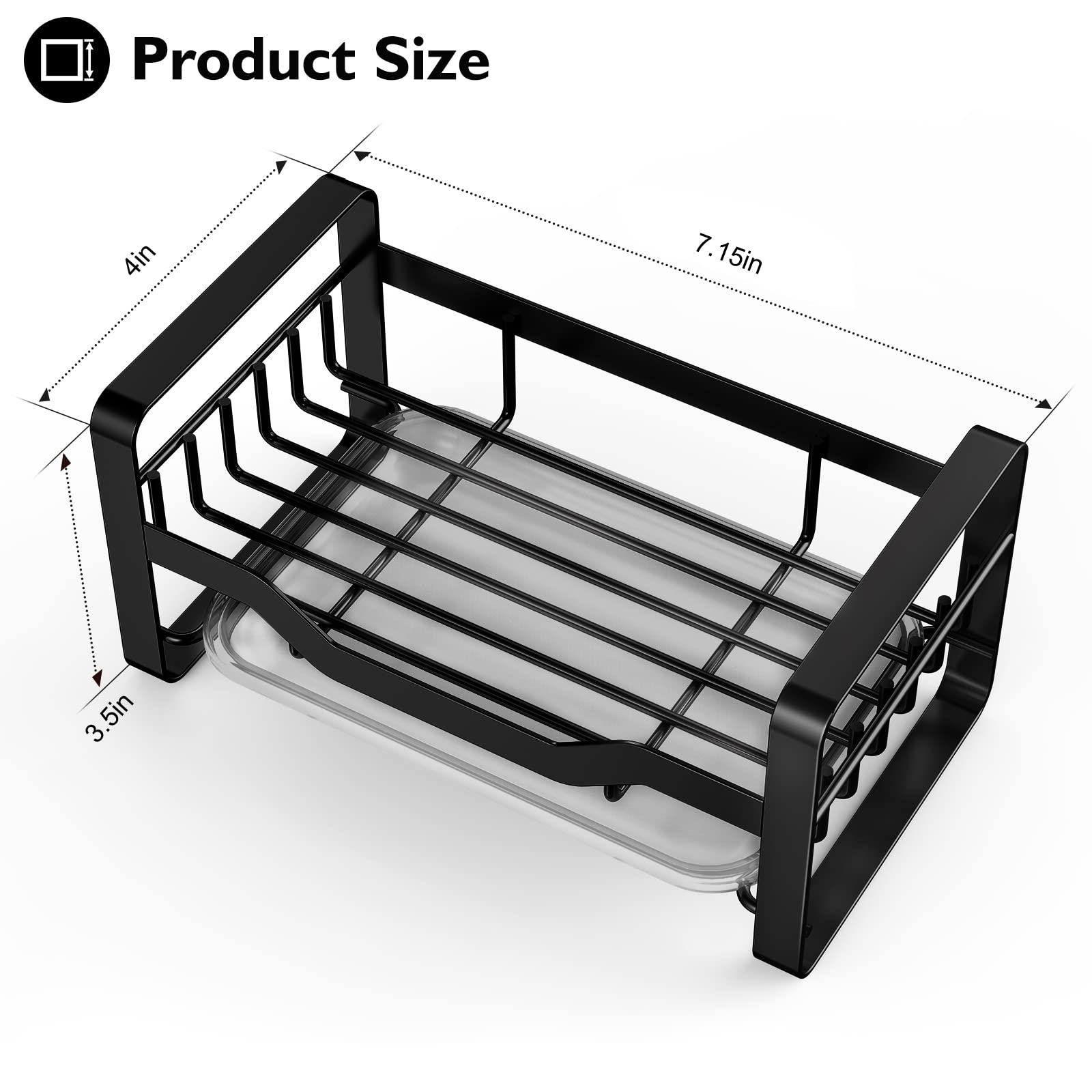 Stainless Steel Kitchen Sink Caddy Organizer - Sponge & Soap Holder with Removable Drain Tray | Countertop Storage for Brushes, Dish Soap Dispenser | Perfect for Small Kitchen Organization & Sink Accessories Storage