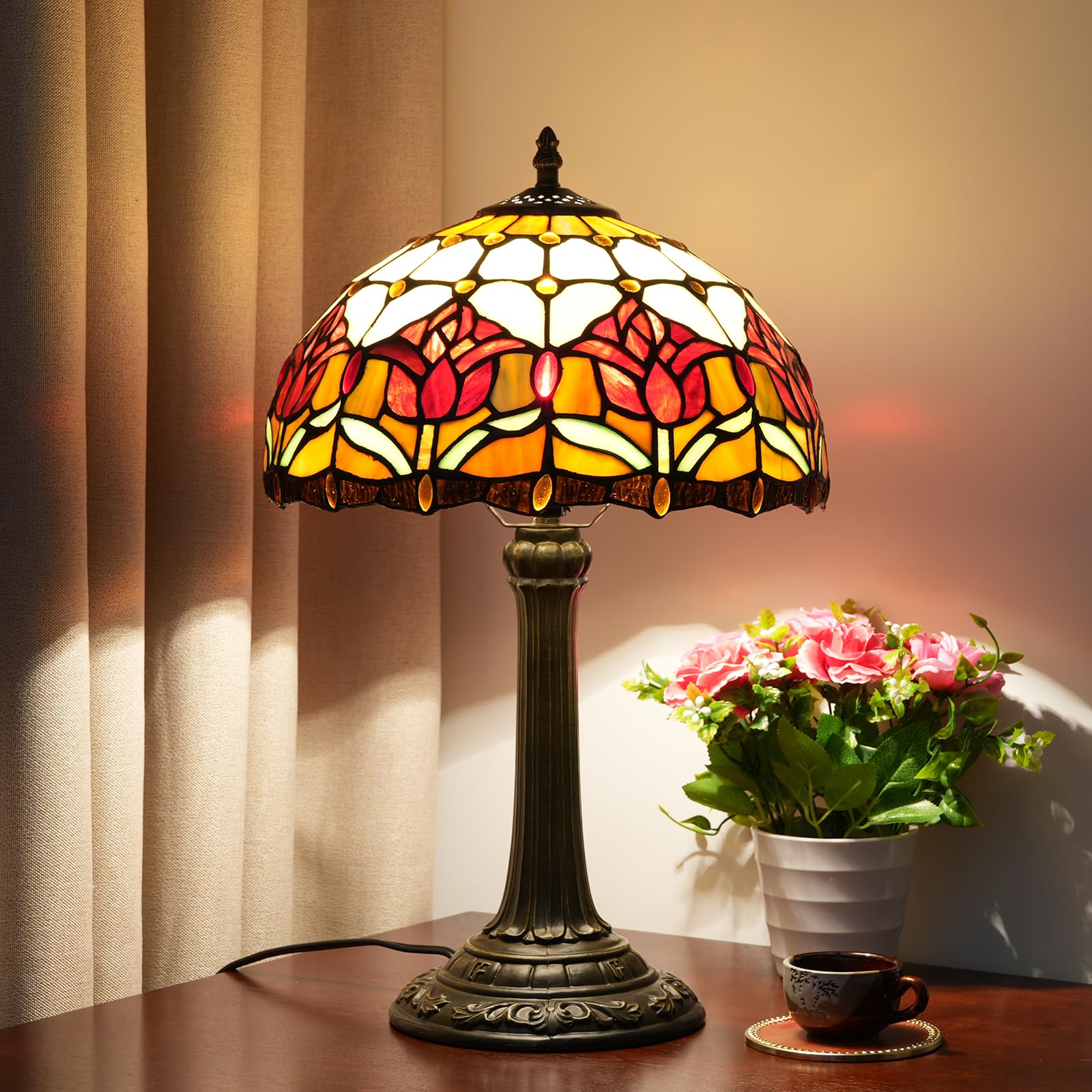 Vintage Tiffany Style Stained Glass Table Lamp - 12