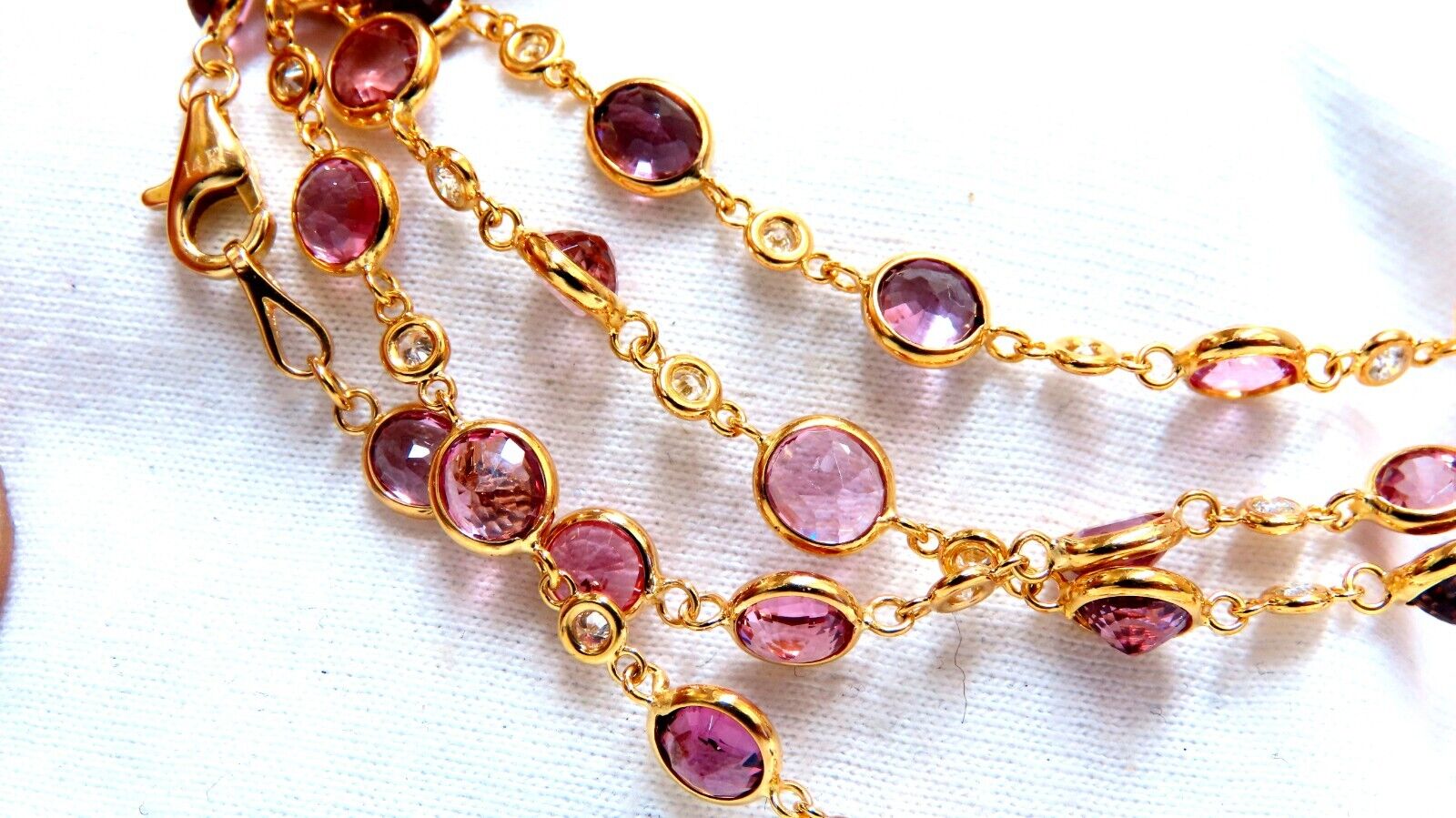 46ct Natural Pink Spinel Diamond Tennis Necklace 40 Inch 14K Gold - Elegant Jewelry for Women, Perfect for Weddings, Parties & Special Occasions