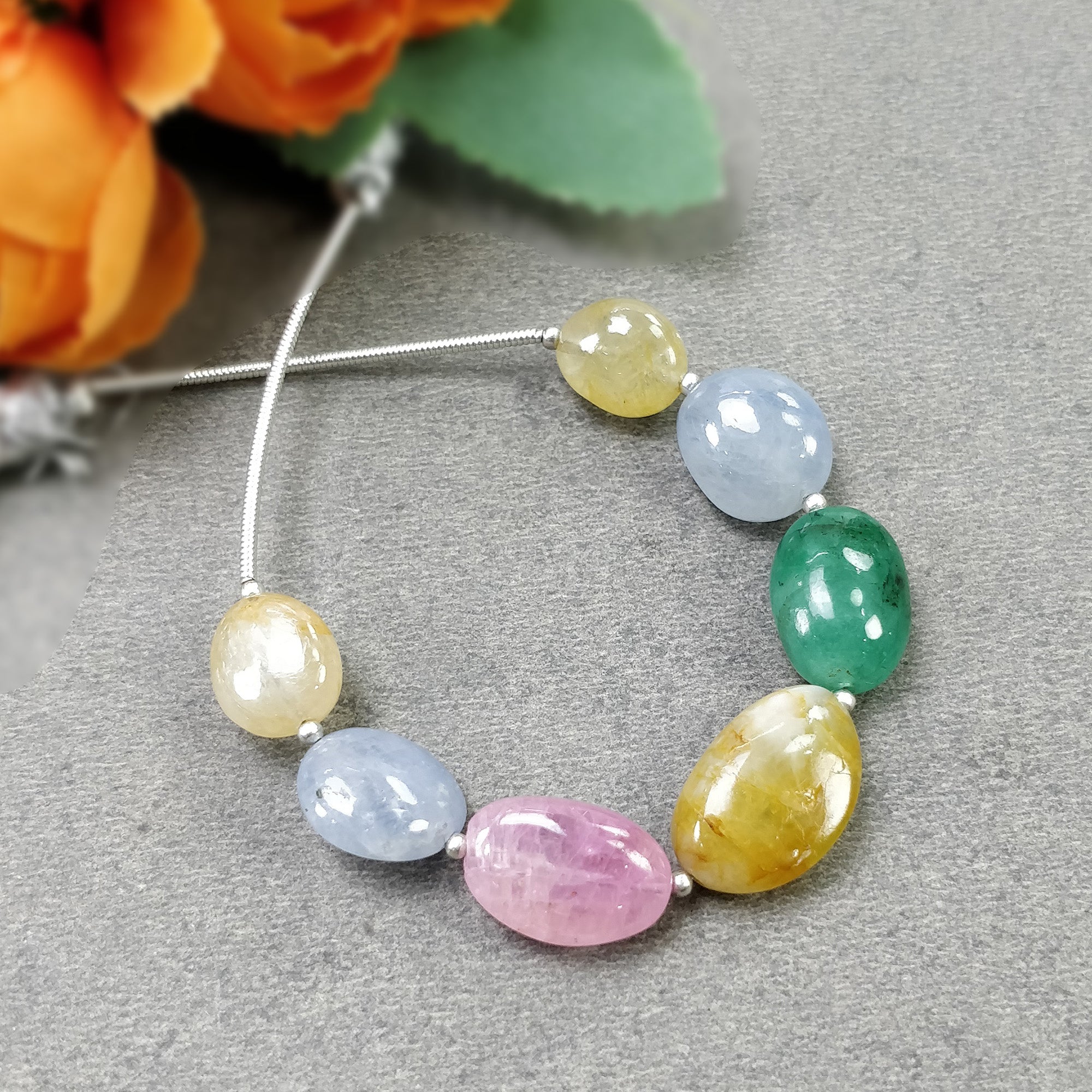 Natural Untreated Chrysoberyl Emerald Burmese Pink Blue Yellow Sapphire Loose Beads - 55.00cts Oval Shape Plain Nuggets (10x9mm to 16x11mm) for Jewelry Making, DIY Crafts & Gemstone Collections