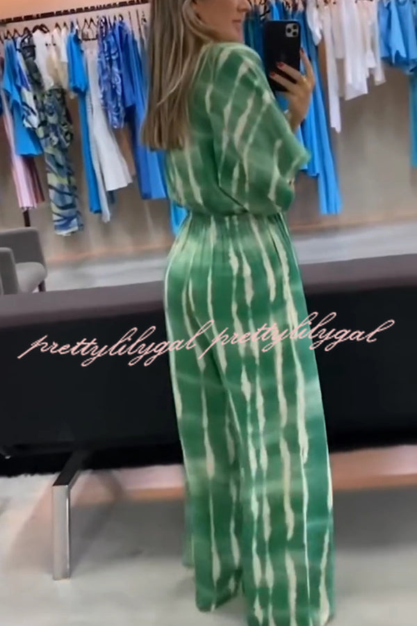 Stylish Striped Print V-Neck Lace-Up Wide Leg Jumpsuit for Women | Casual Summer Outfit | Perfect for Beach, Vacation & Date Night