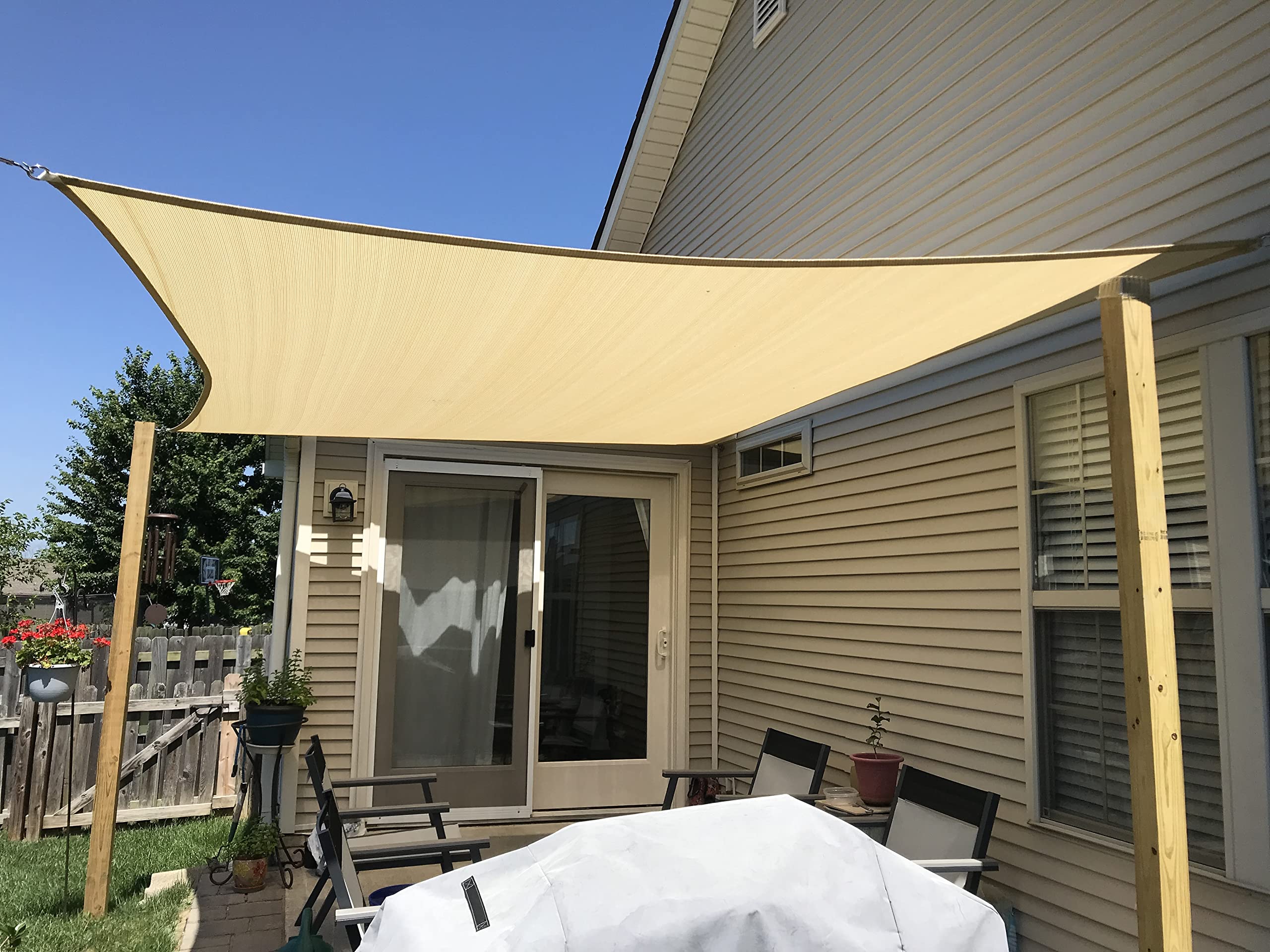 8'x16' Beige Rectangle UV Sun Shade Sail - Outdoor Patio, Yard, Driveway & Pool Canopy - Durable Sun Protection for Backyard, Garden & Commercial Facilities