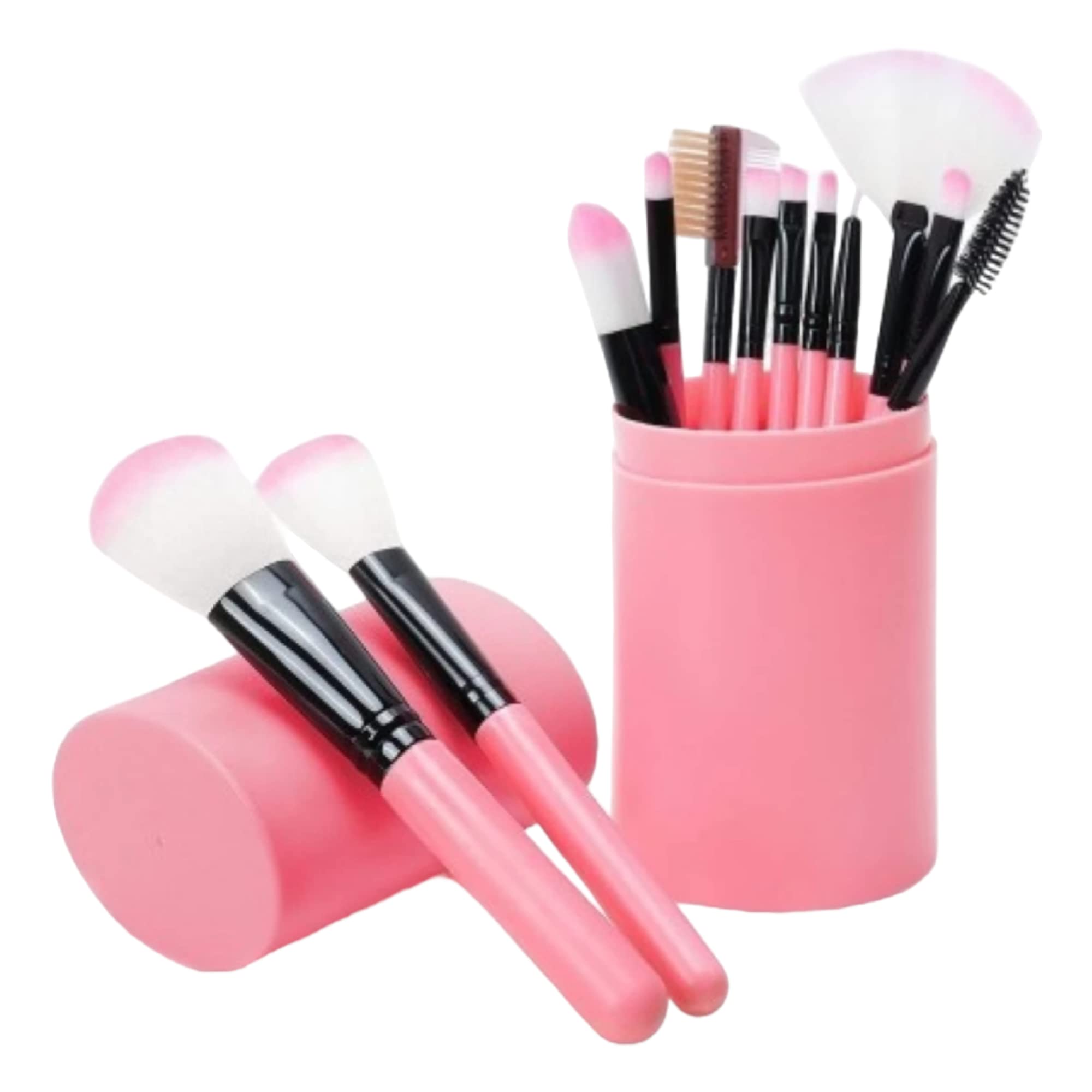 12-Piece Marvel Face & Eye Makeup Brush Set with Storage Barrel - Pink Cosmetic Brushes & 6-in-1 Makeup Sponge Blender (18-Pack) for Professional Makeup Application & Travel Beauty Essentials
