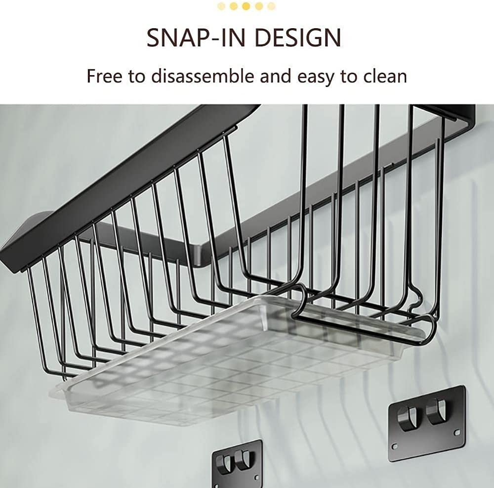 1-Tier Metal Wall Mounted Fruit and Vegetable Basket - Drained Kitchen Storage Rack for Fruits, Veggies & Organizing - Space Saving for Small Kitchens, Bathrooms & Pantries - Black