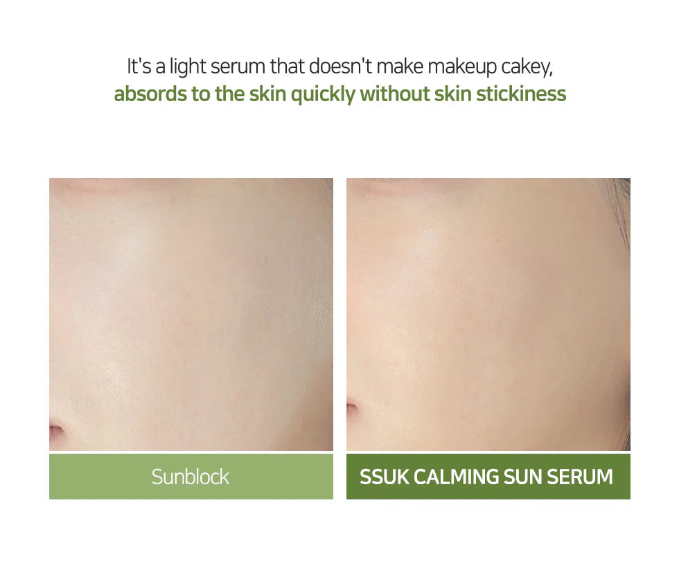 BE'BALANCE Ssuk Calming Sun Serum SPF 50+ PA++++ 35ml - Korean Sunscreen for Sensitive Skin, Daily UV Protection, Lightweight Moisturizer - Perfect for Outdoor Activities & Travel