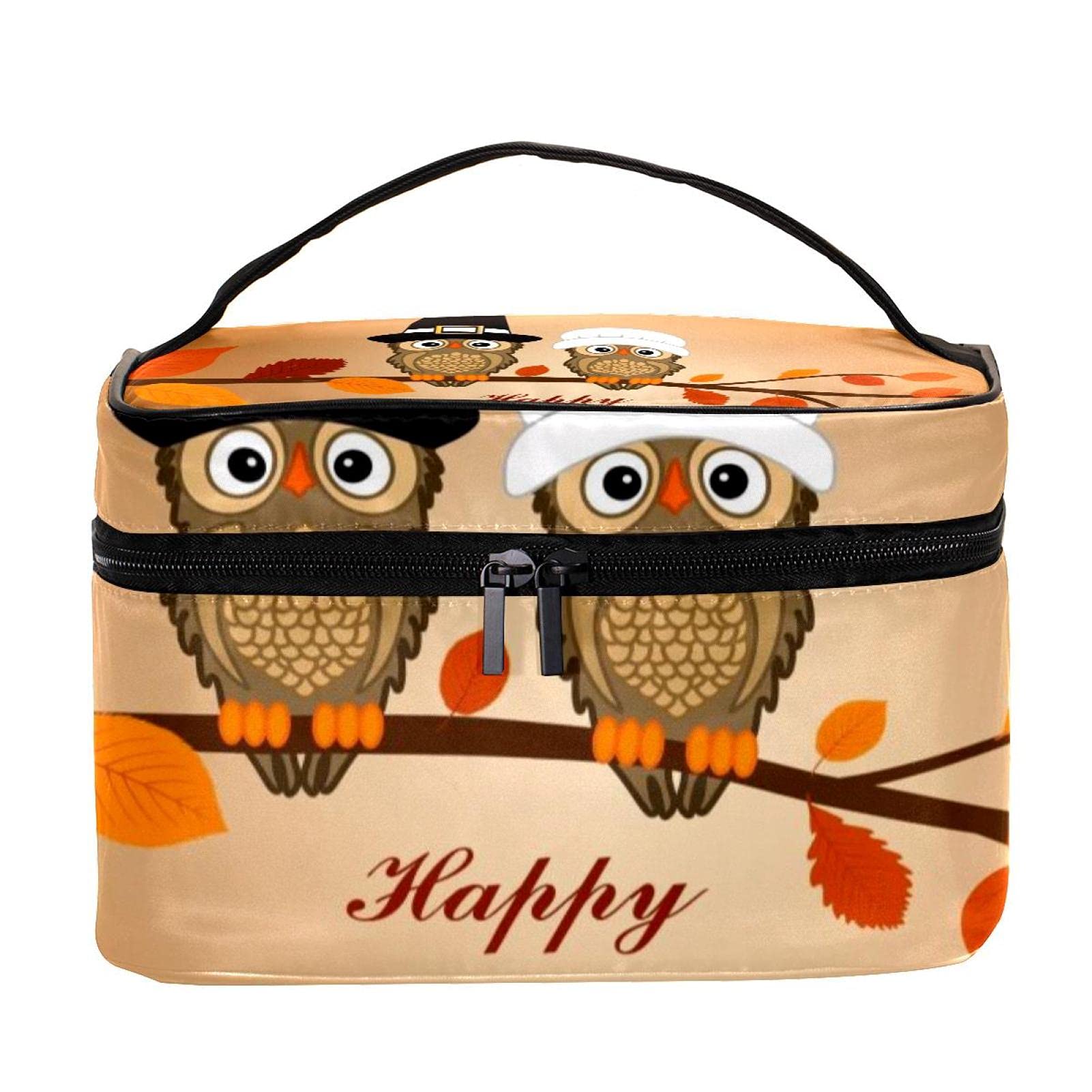 Autumn Maple Owl Makeup Bag - Large Travel Cosmetic Organizer for Women | Thanksgiving Gift