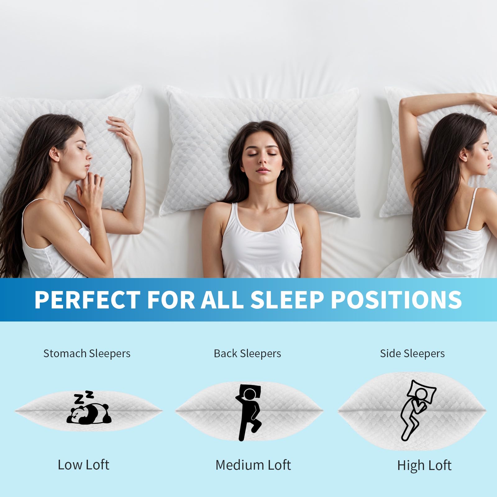 Shredded Memory Foam Pillows - Queen Size Set of 2, Cooling Bed Pillows for Side, Back & Stomach Sleepers, Adjustable Firmness with Washable Removable Cover | Perfect for Hot Sleepers, Neck Pain Relief & Better Sleep Quality