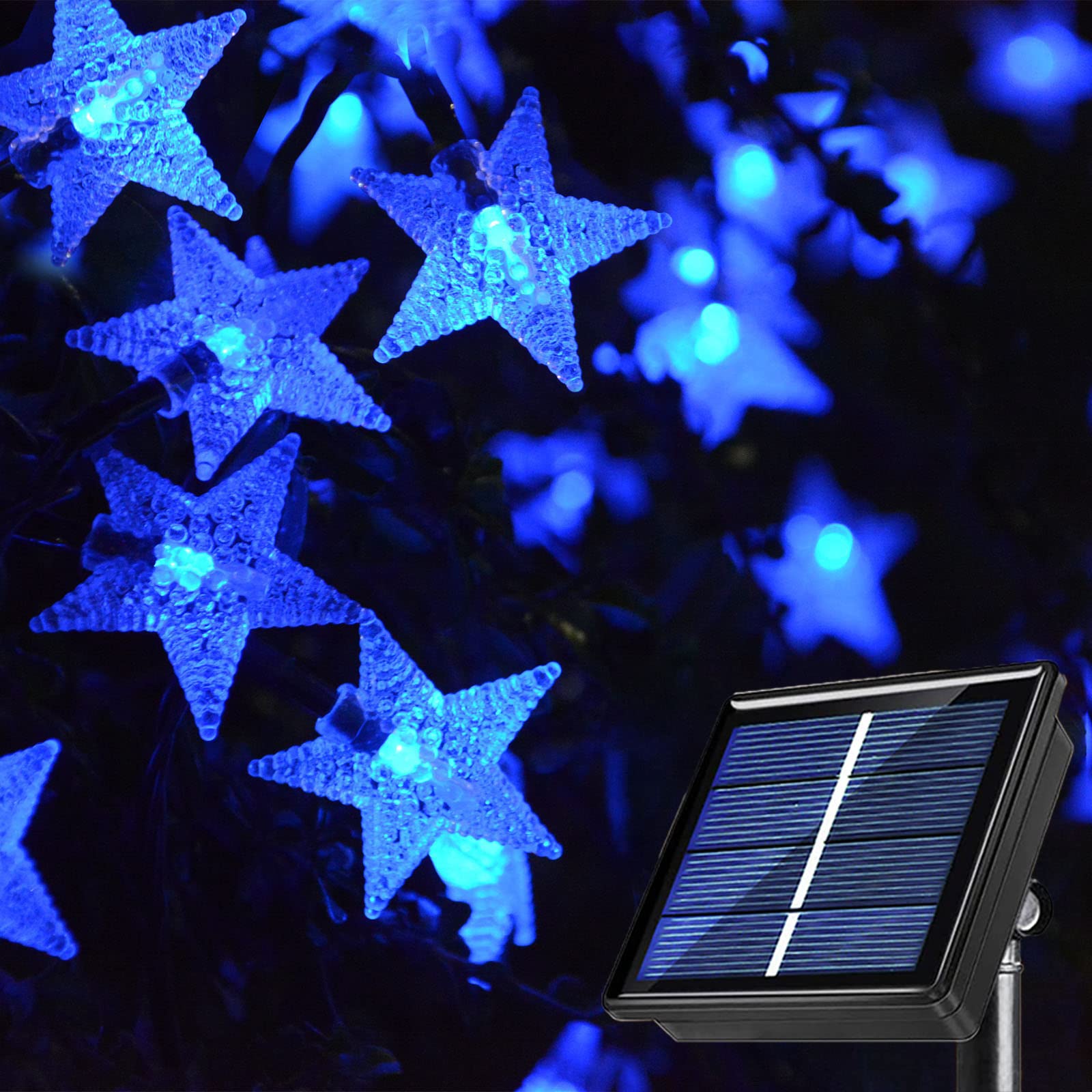 Windpnn Solar String Lights 30.6 ft 50 LED Outdoor Waterproof Solar-Powered Star Fairy Lights - Perfect for Garden, Patio, Home, Wedding & Party Decor (Blue) | Energy-Efficient & Weatherproof for Year-Round Use