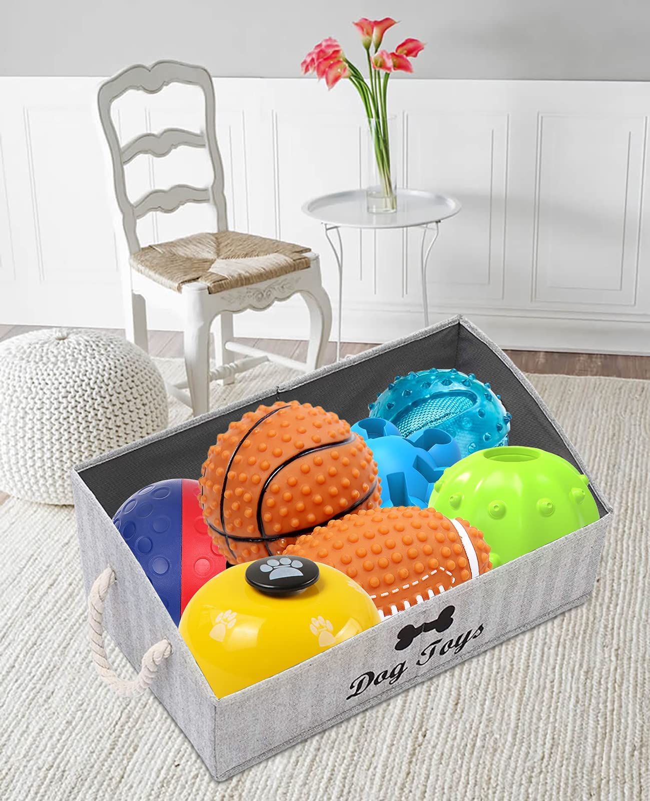 Morezi Large Dog Toy Bin - Puppy Shallow Toy Storage Basket for Dog Toys | Perfect for Living Room, Playroom & Closet Organization | Durable Stripe Design for Pet Play Areas & Home Decor