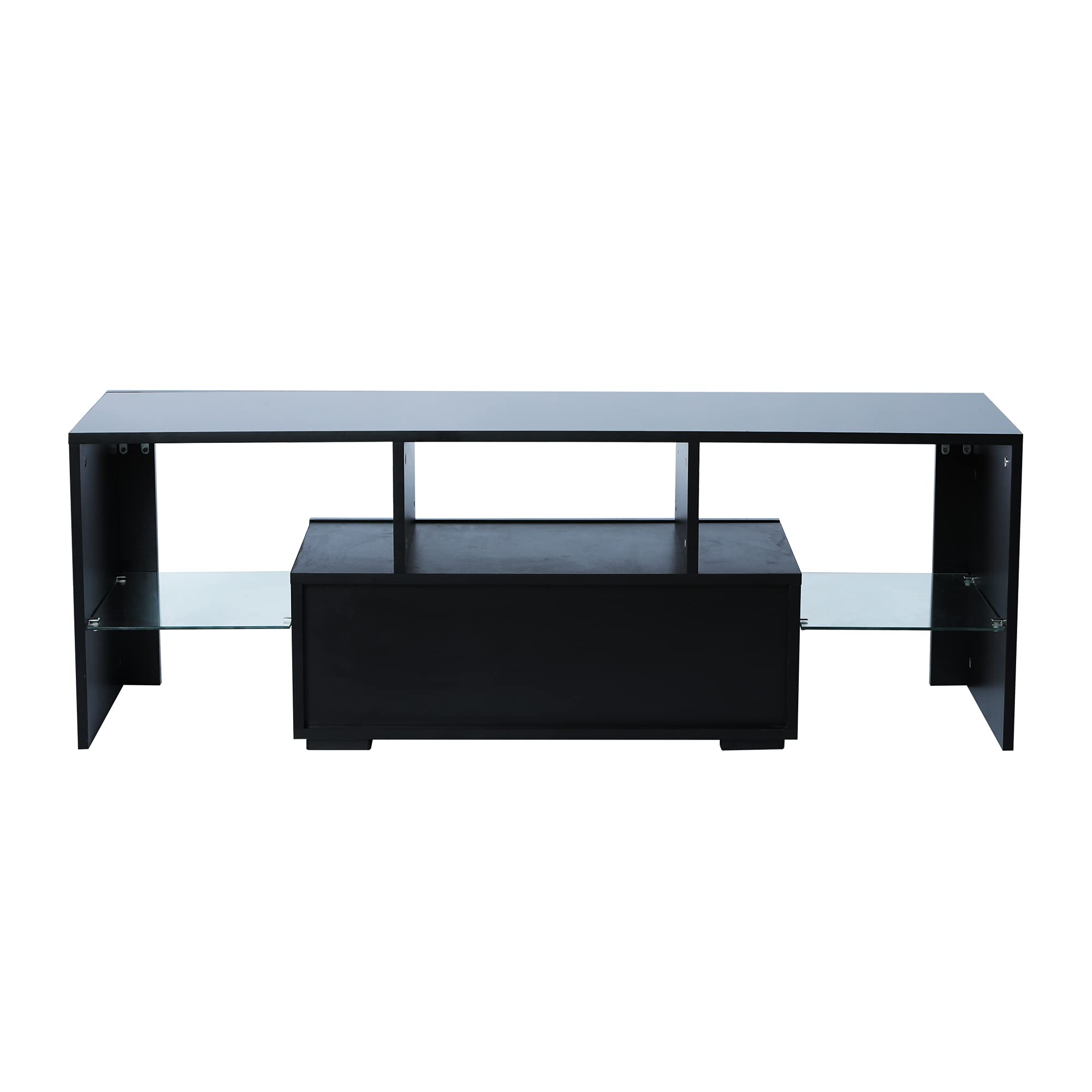 Modern Black High Gloss TV Stand with LED Lights - Quick Assembly TV Cabinet for 55 Inch TVs - Perfect for Living Room, Bedroom & Home Theater Setup
