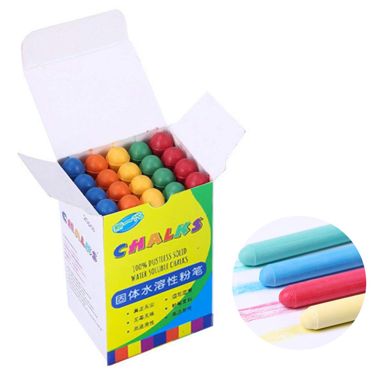 Haokaini 20-Piece Dustless Water Soluble Colored Chalk Set with Chalk Cover - Assorted Vibrant Colors for Kids, Teachers & Artists - Perfect for Classroom, Sidewalk Art & Chalkboard Drawing