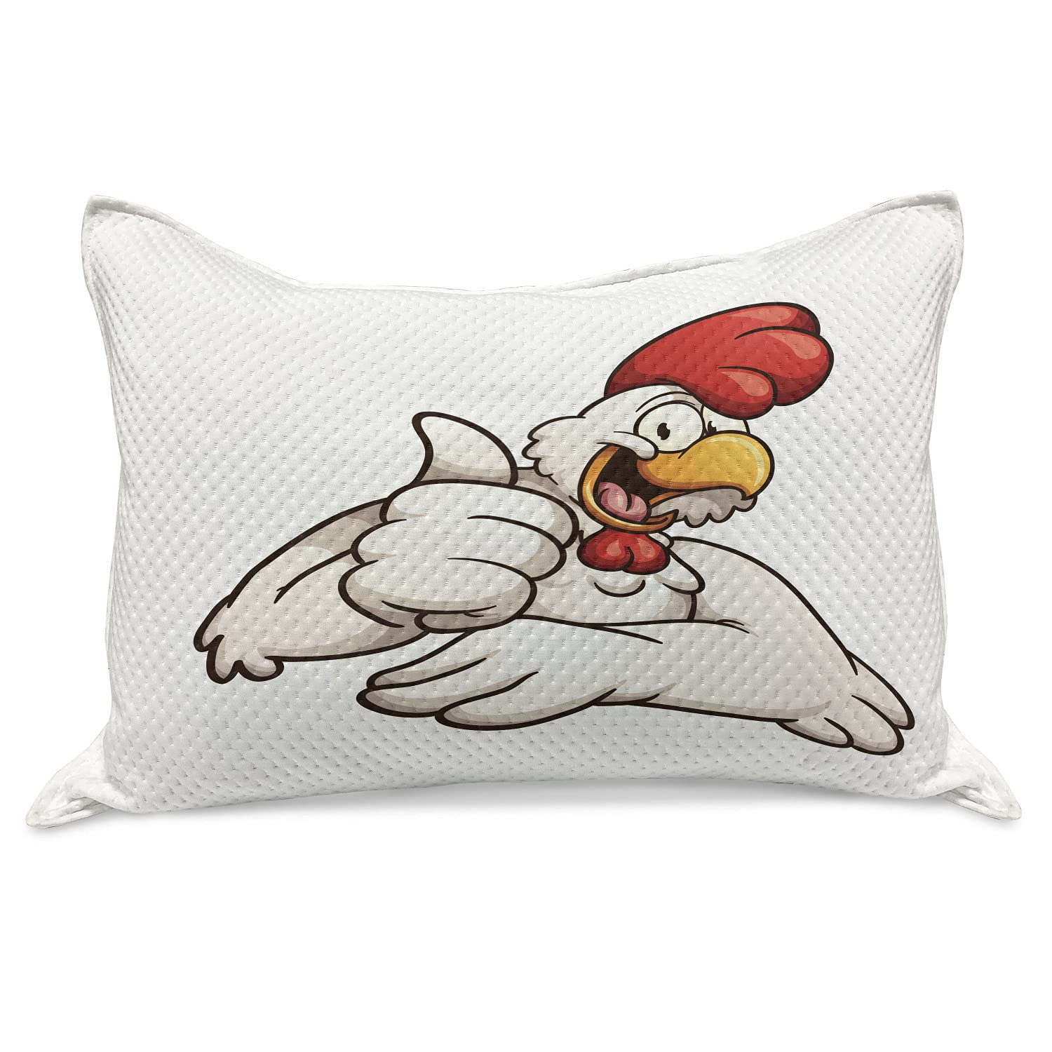 Ambesonne Smile Knitted Quilt Pillow Cover - Cartoon Style Joyful Chicken with Funny Thumbs Up Design, King Size 36